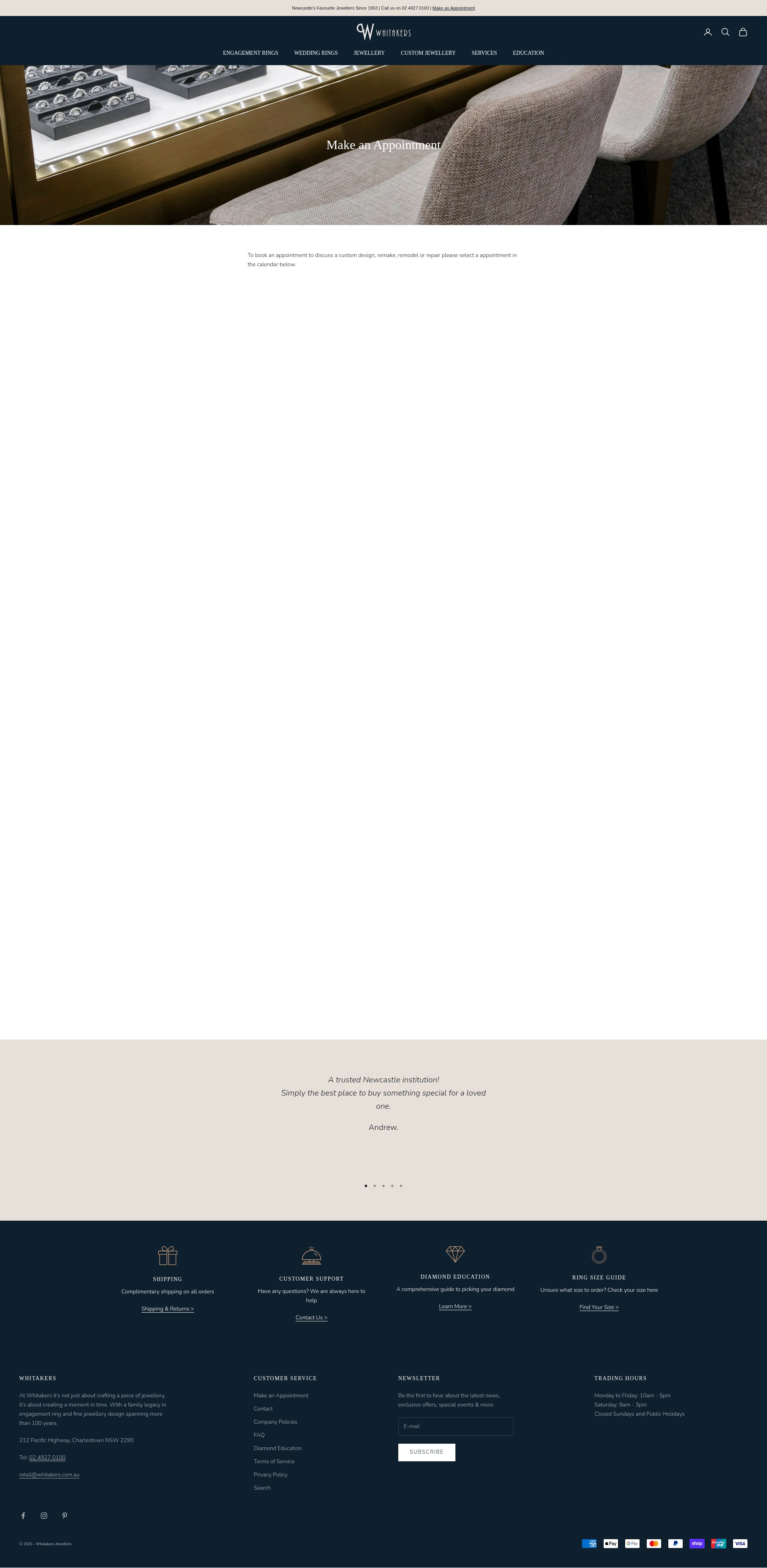 Screenshot of whitakers.com.au