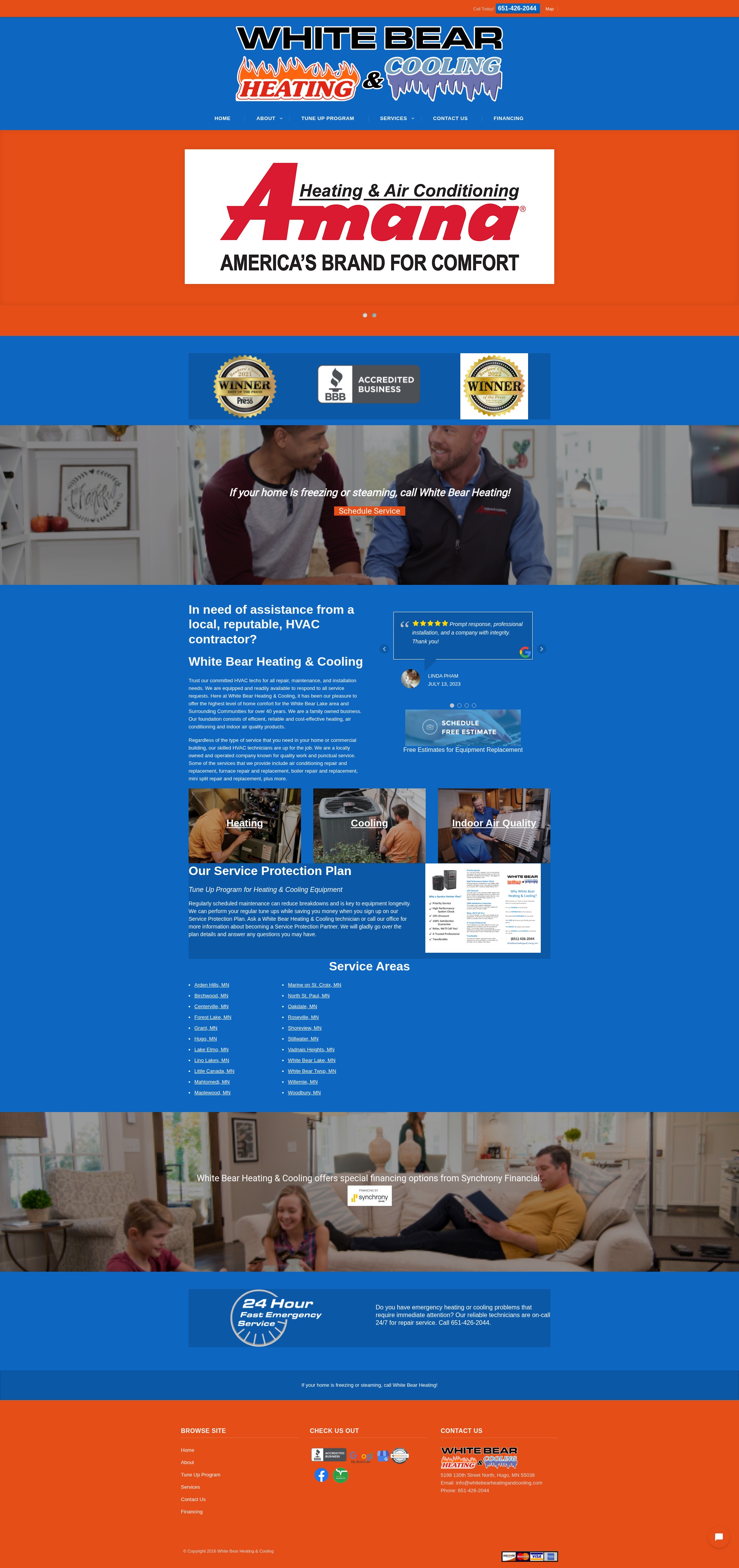 Screenshot of whitebearheatingandcooling.com