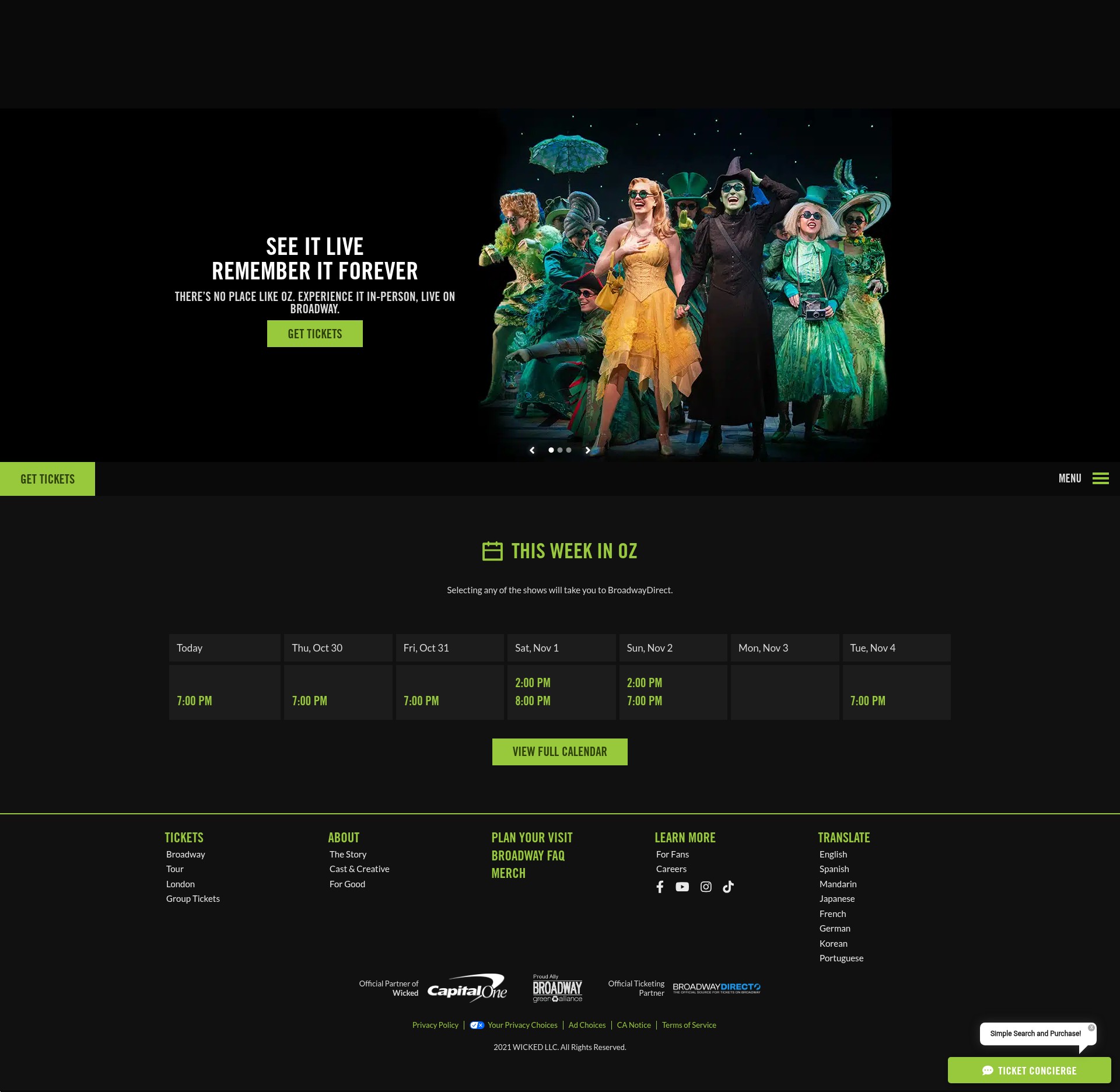 Screenshot of wickedthemusical.com