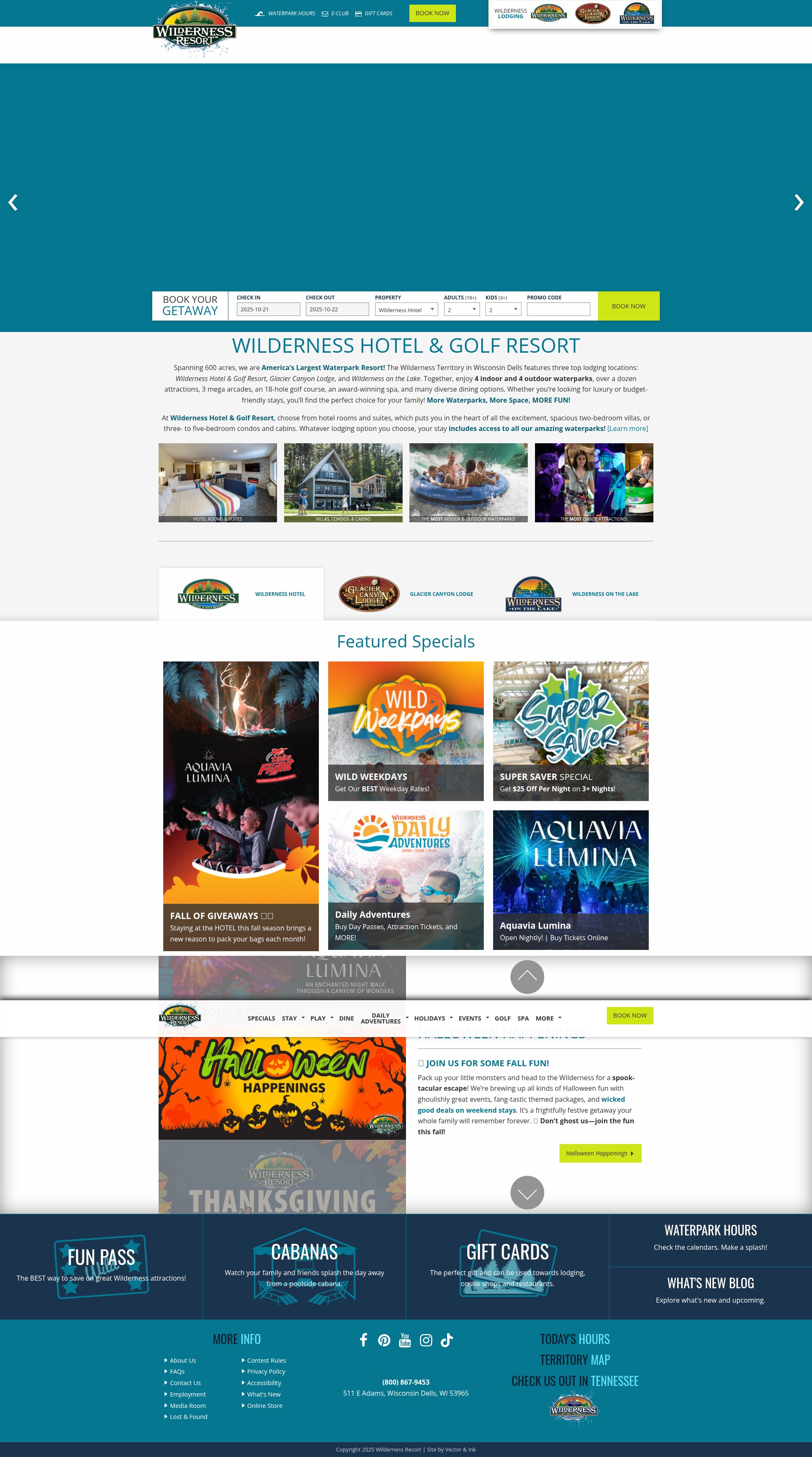 Screenshot of wildernessresort.com