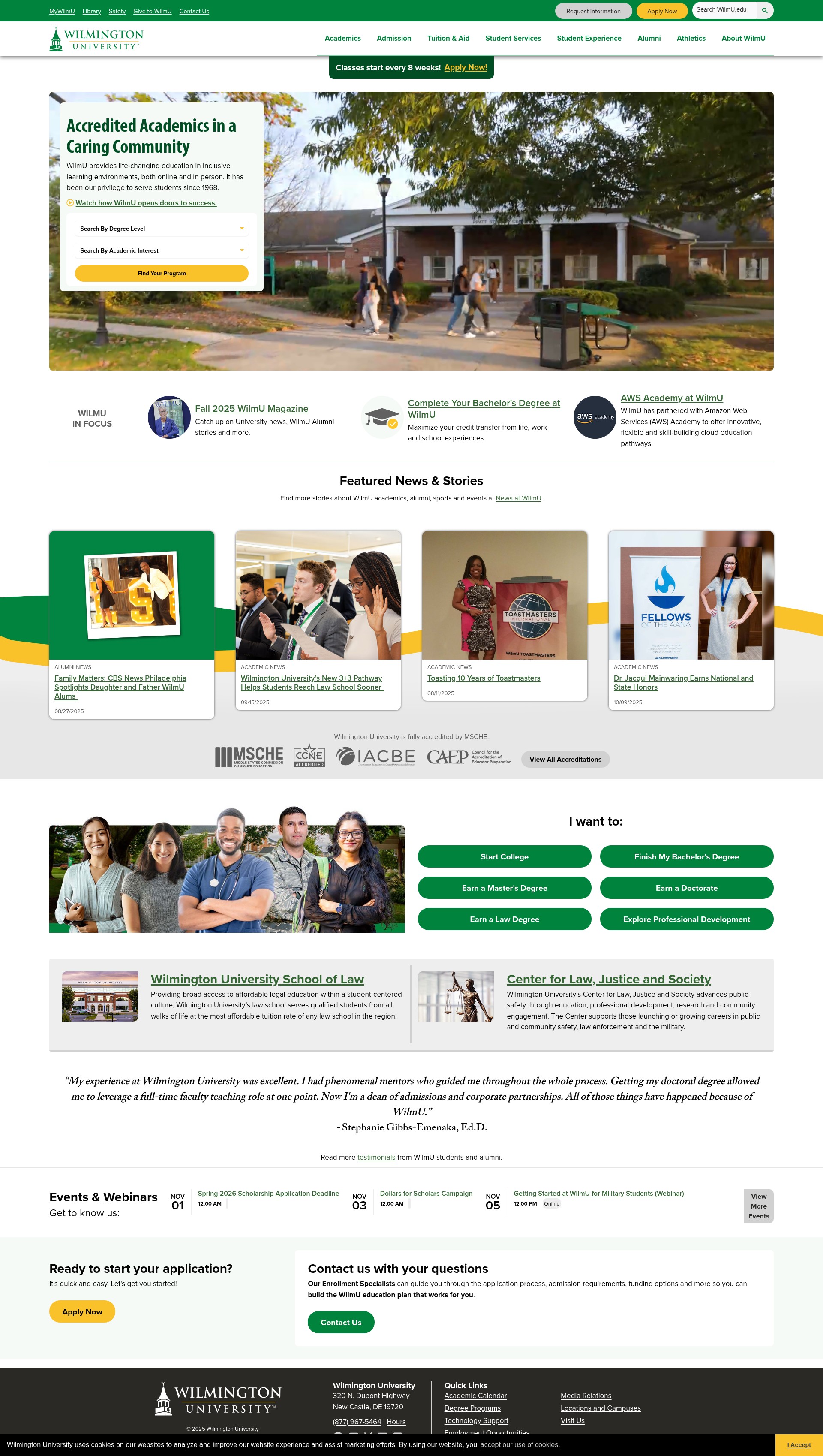 Screenshot of wilmu.edu