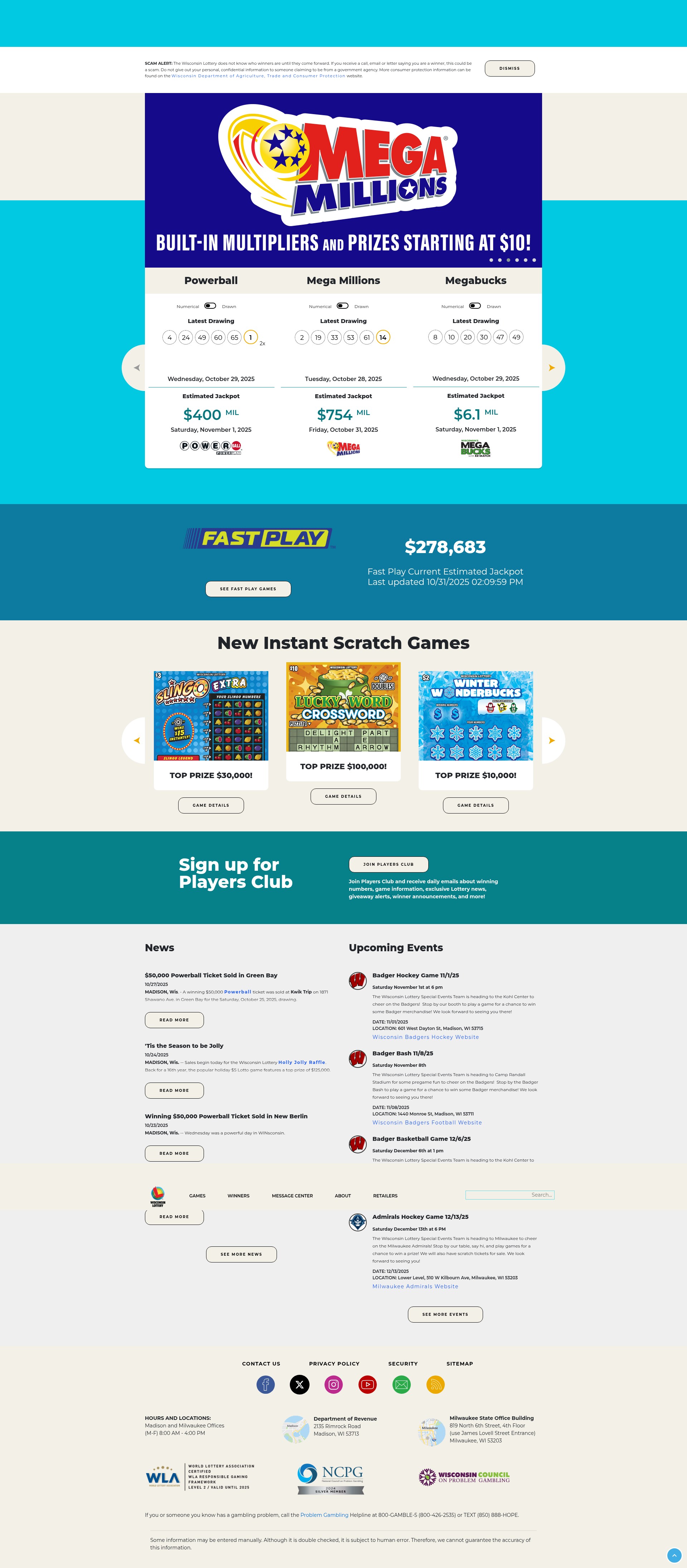 Screenshot of wilottery.com