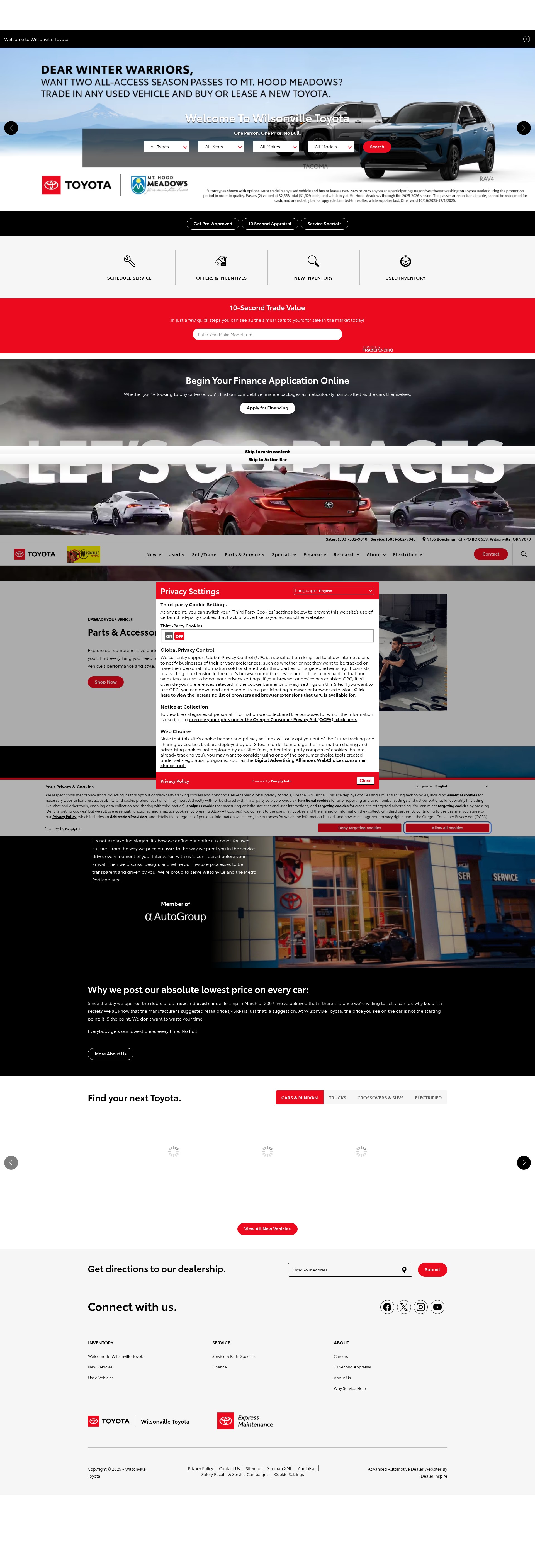 Screenshot of wilsonvilletoyota.com