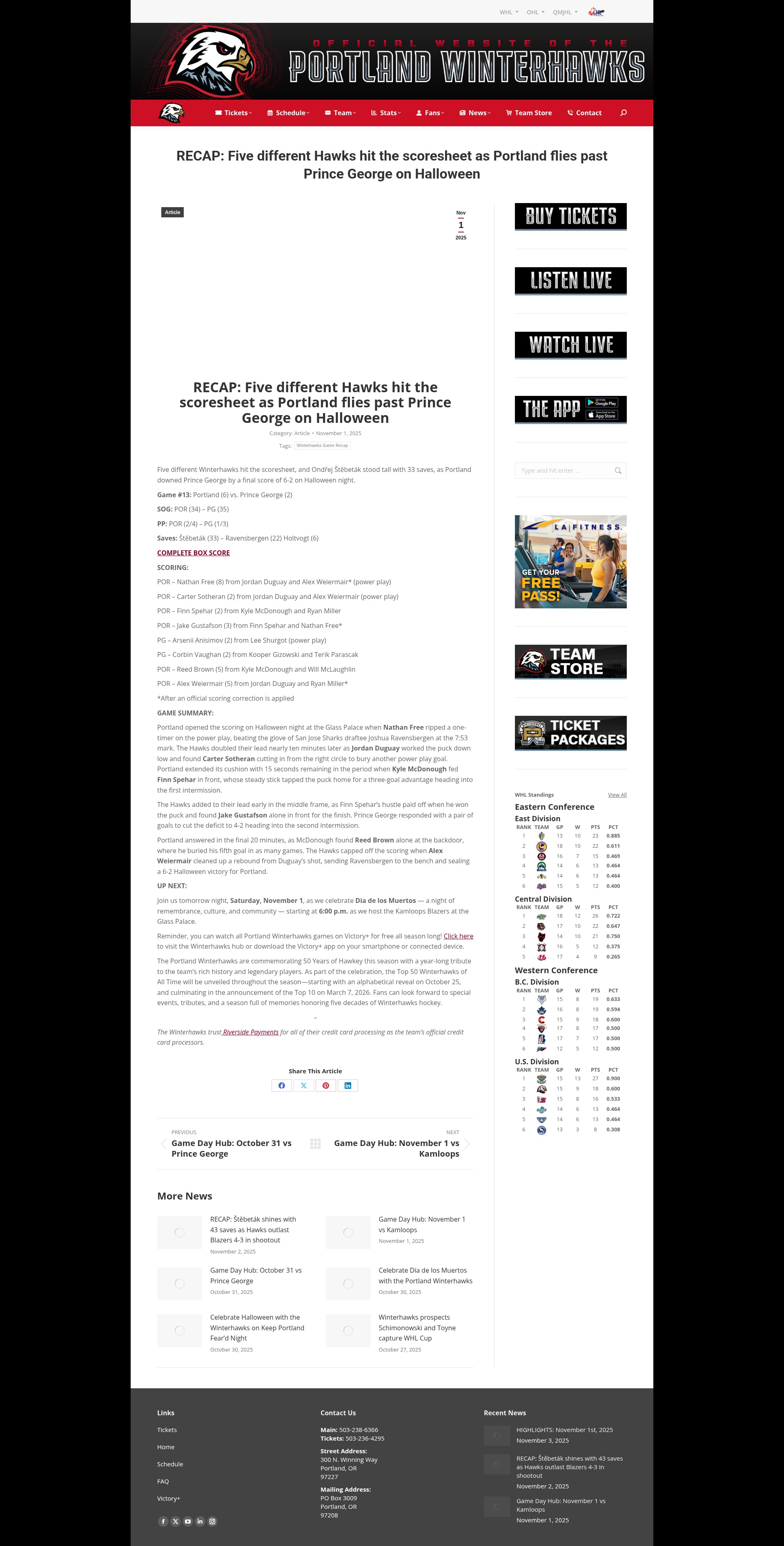 Screenshot of winterhawks.com