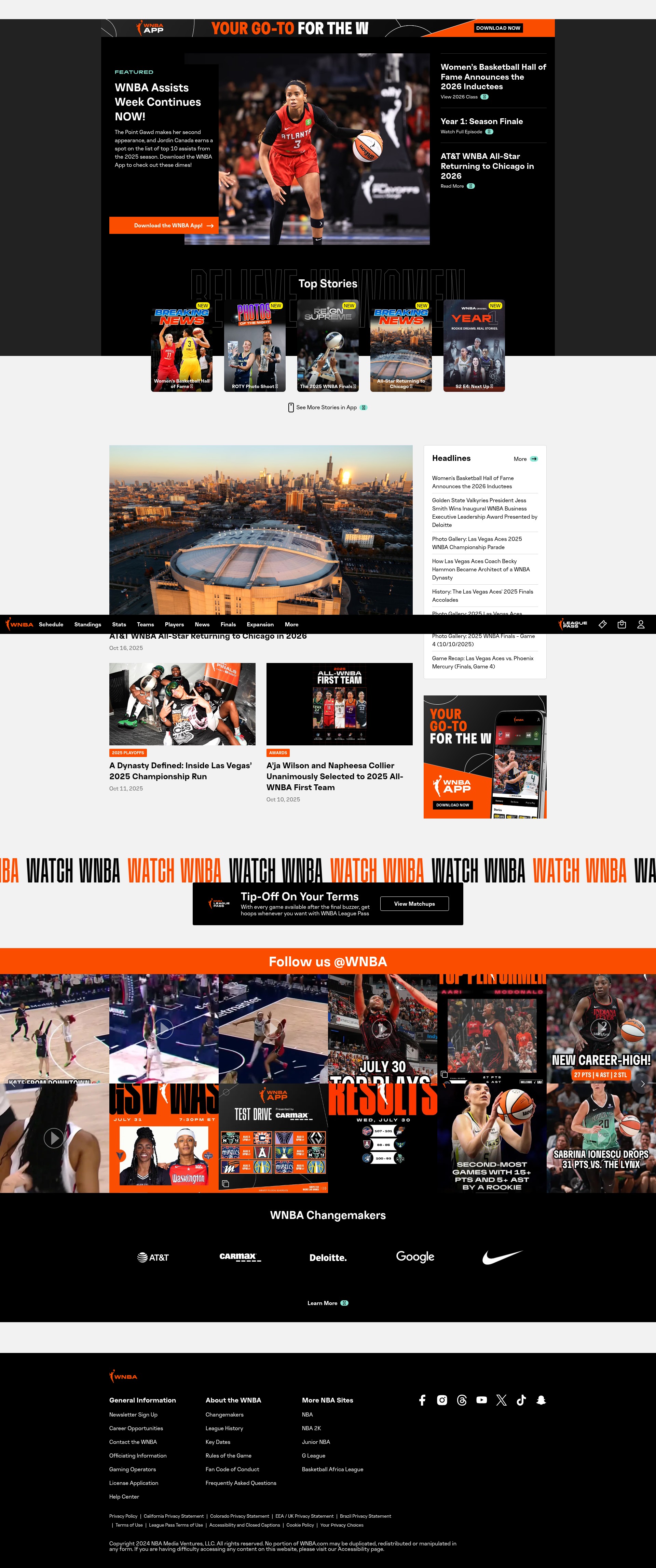 Screenshot of wnba.com