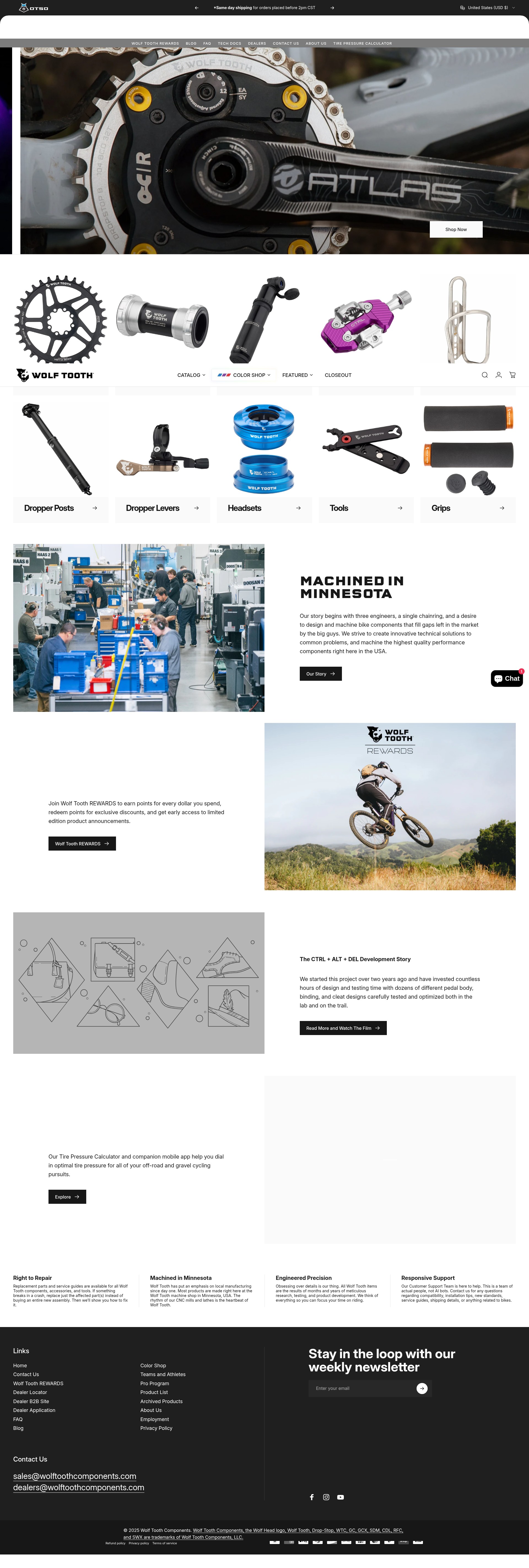Screenshot of wolftoothcomponents.com