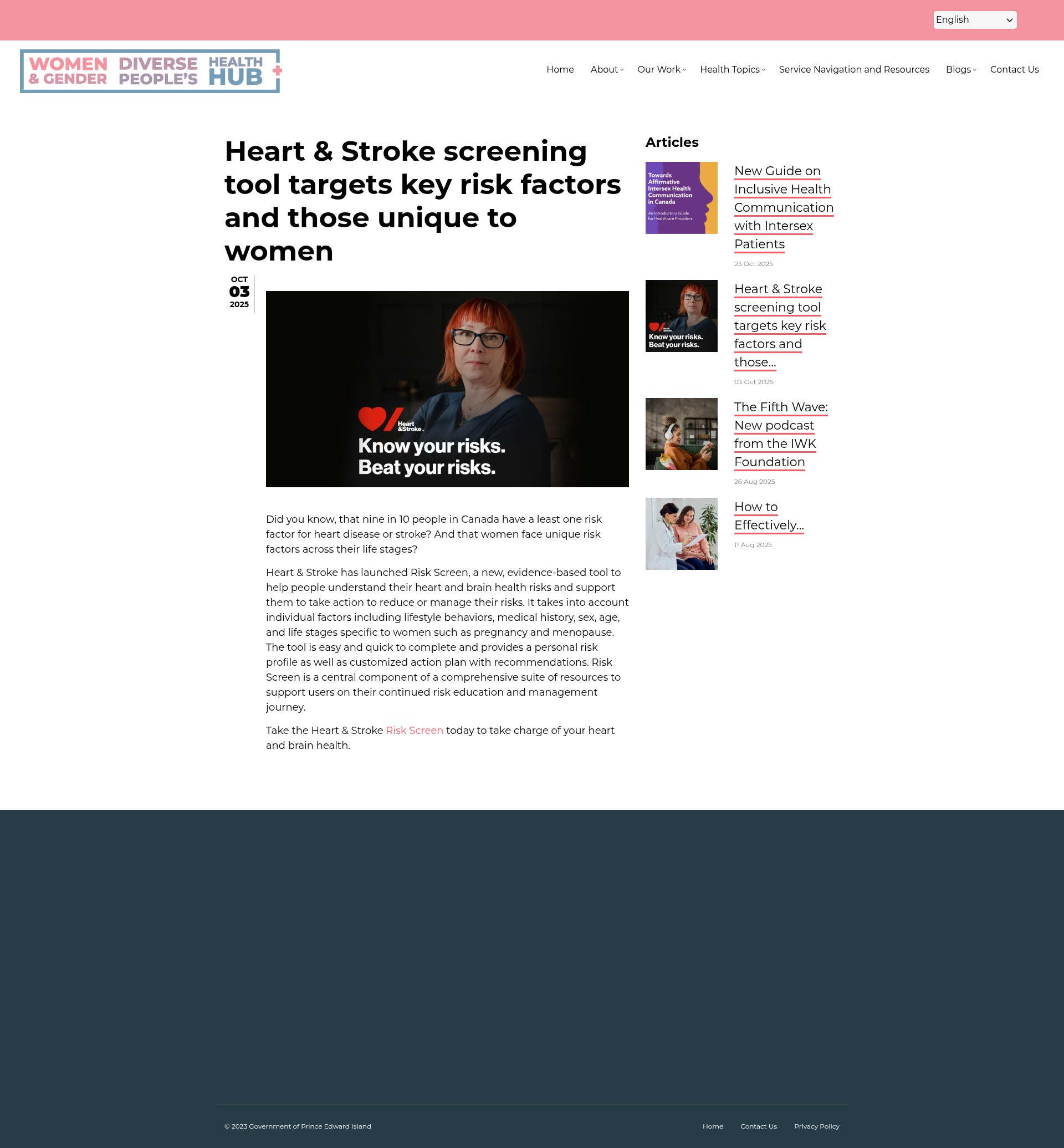 Screenshot of womenandgenderdiversehealthhub.princeedwardisland.ca