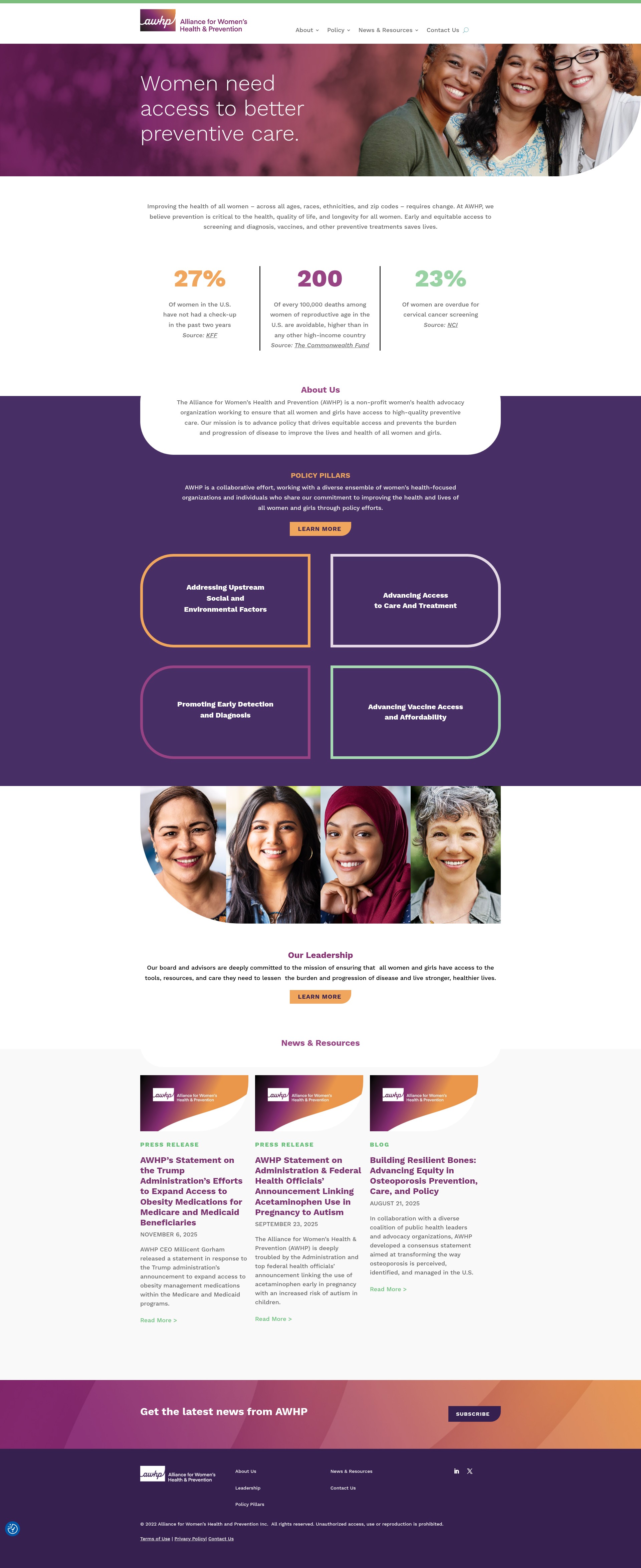 Screenshot of womenshealthandprevention.org