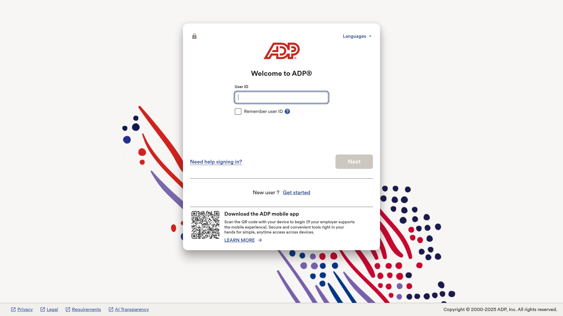 Screenshot of workforcenow.adp.com