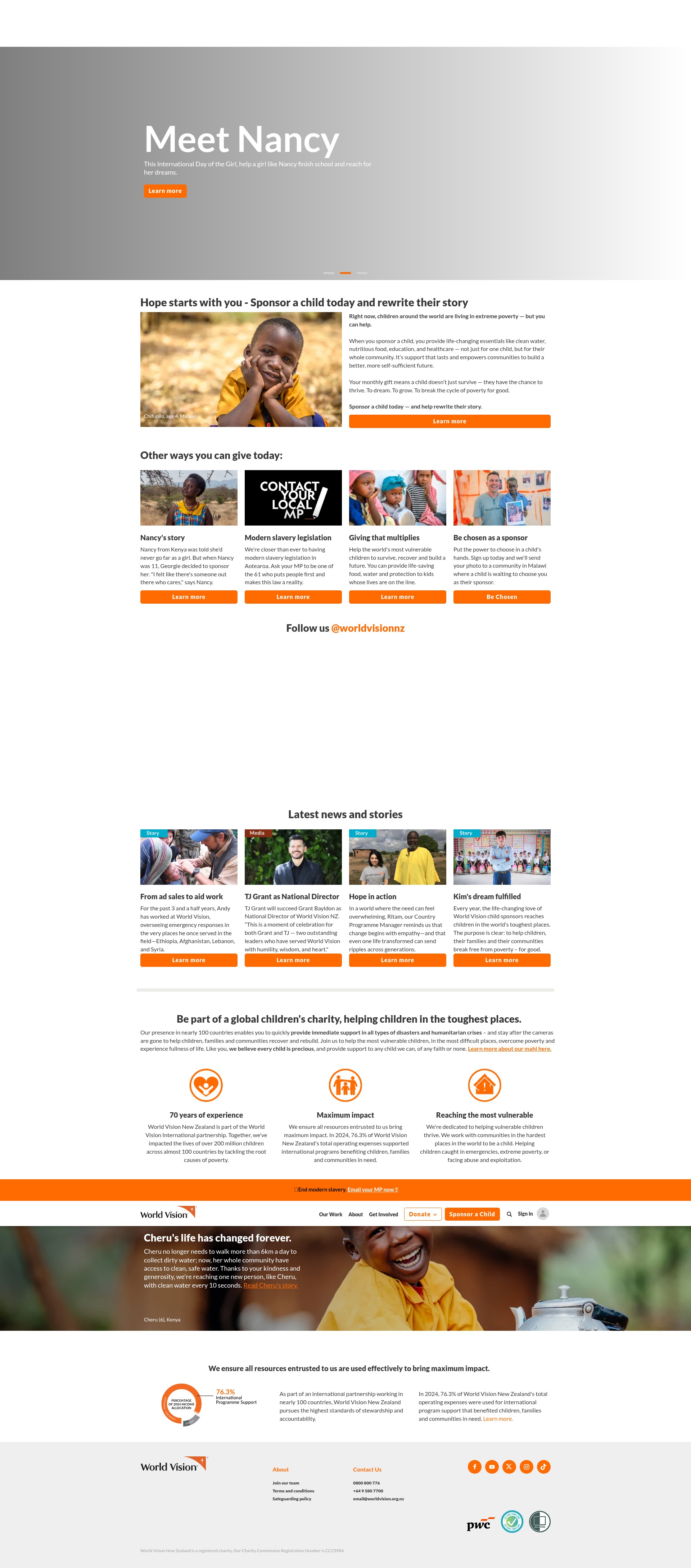 Screenshot of worldvision.org.nz
