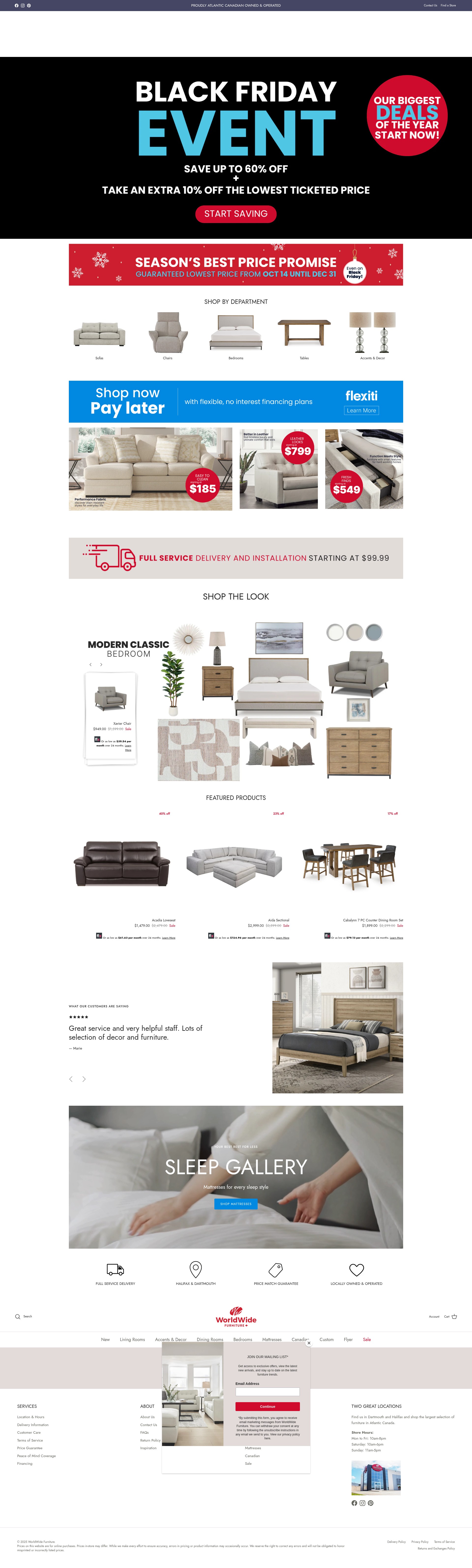 Screenshot of worldwidefurniture.ca