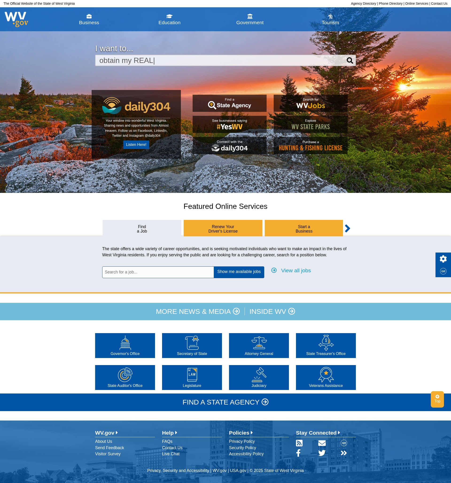 Screenshot of wv.gov