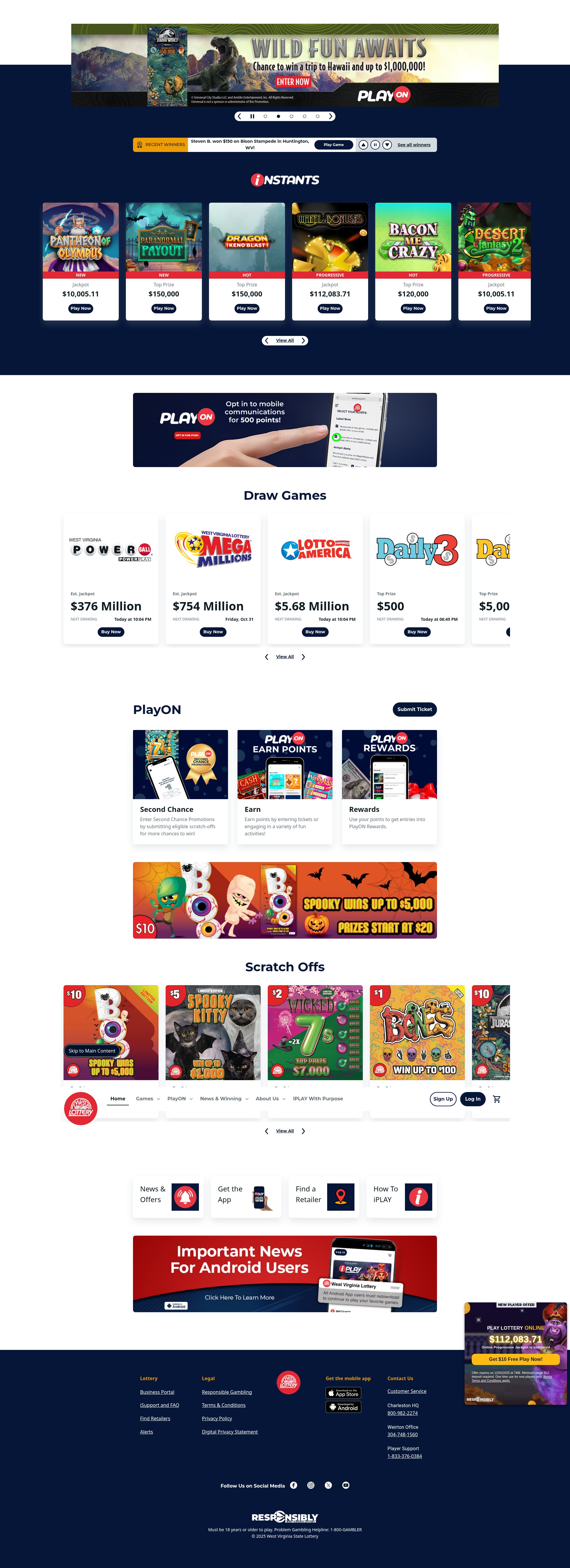 Screenshot of wvlottery.com