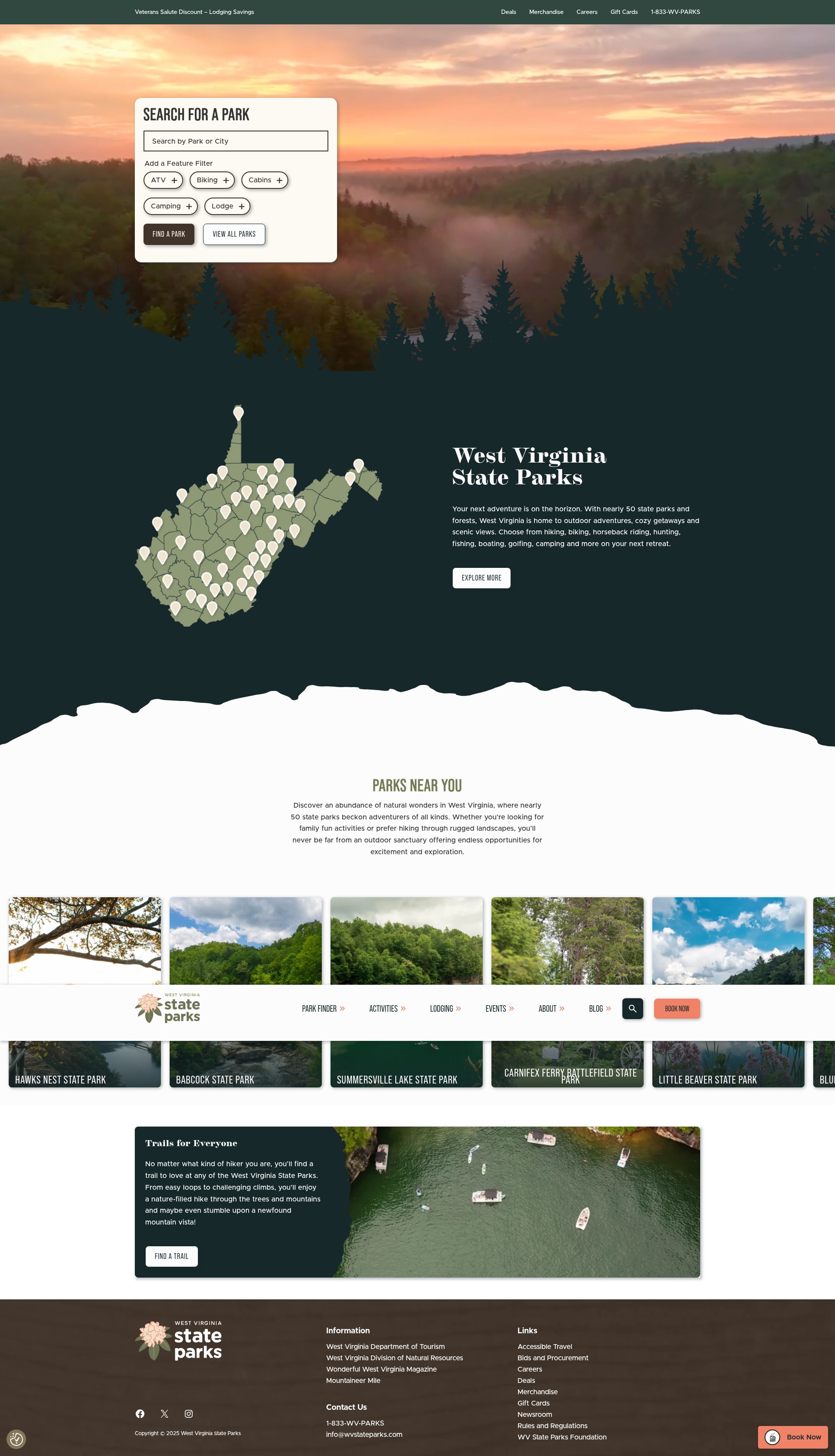 Screenshot of wvstateparks.com