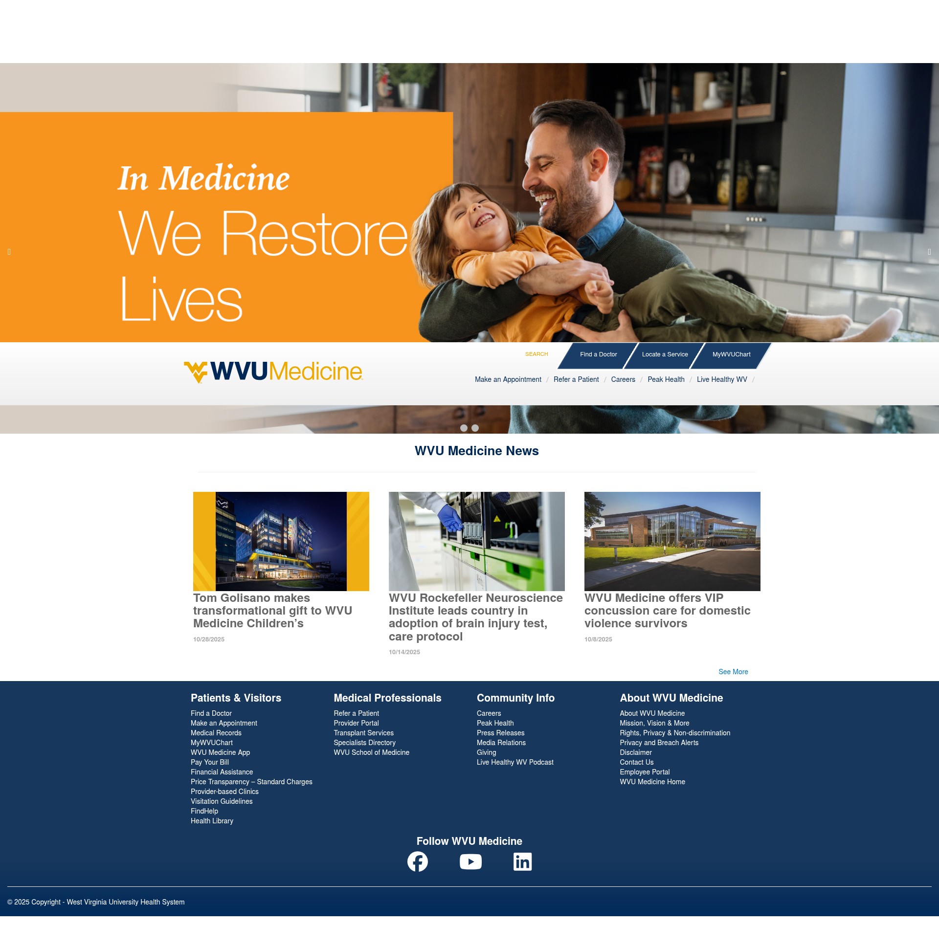 Screenshot of wvumedicine.org