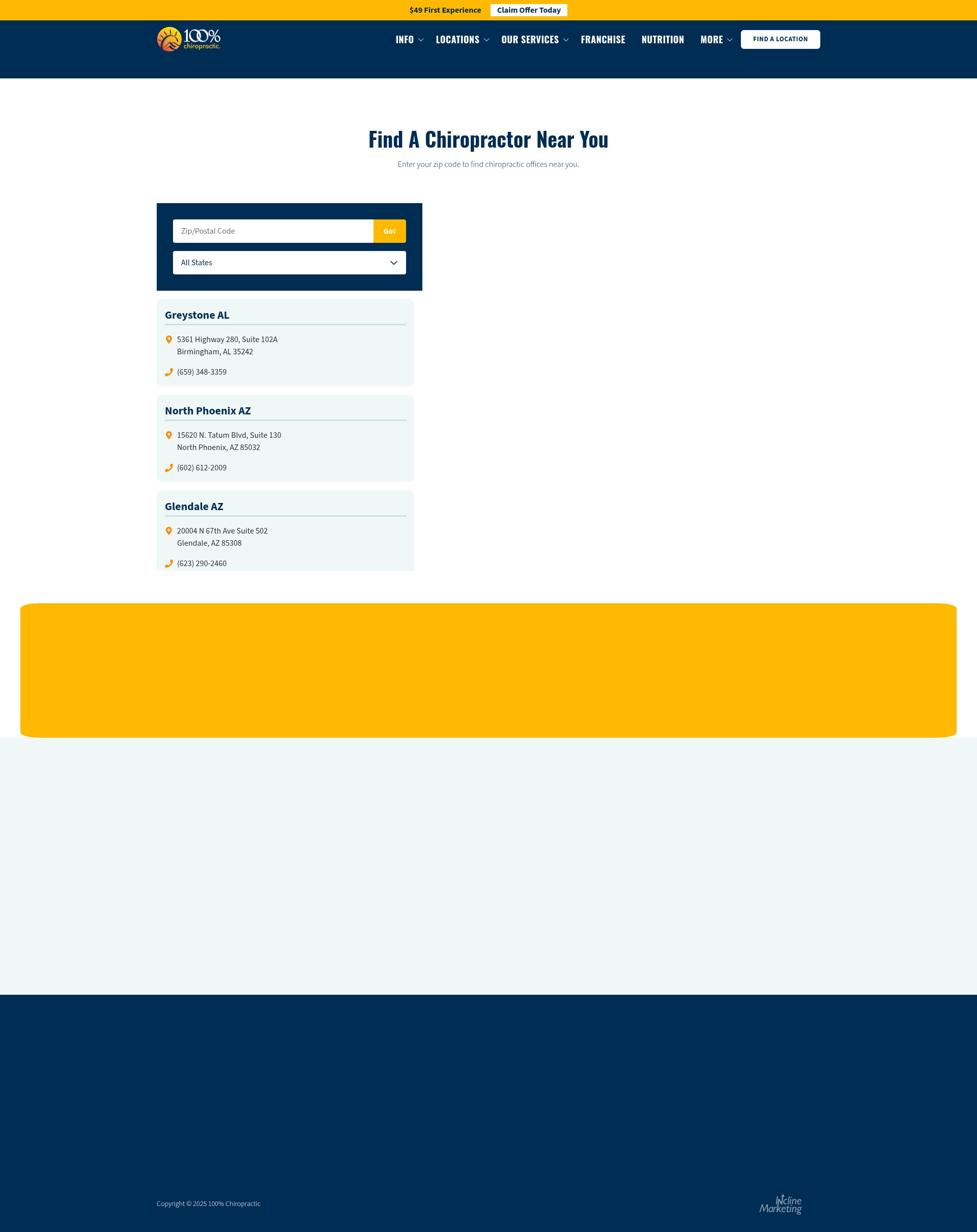 Screenshot of www.100percentchiropractic.com