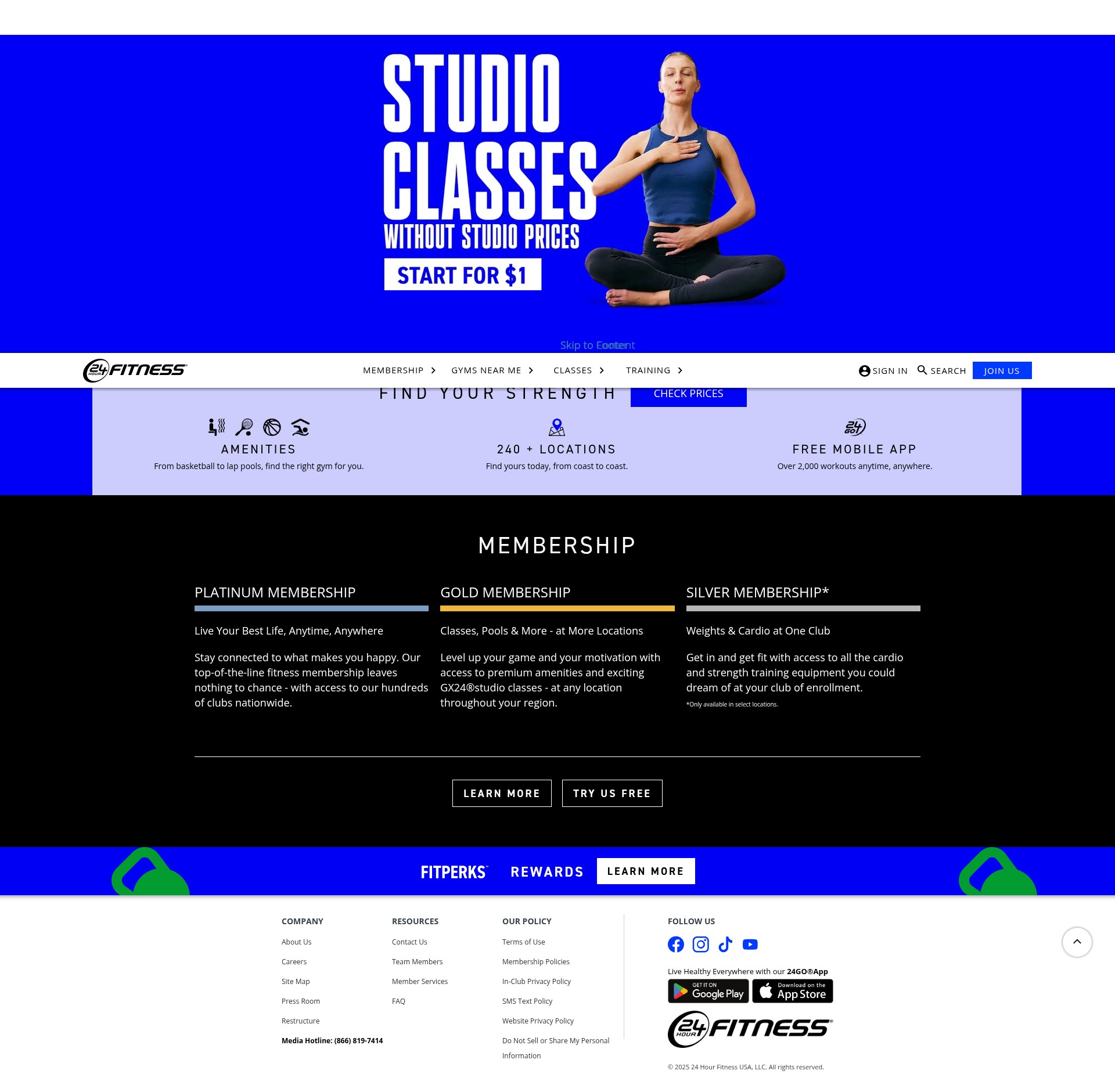 Screenshot of www.24hourfitness.com