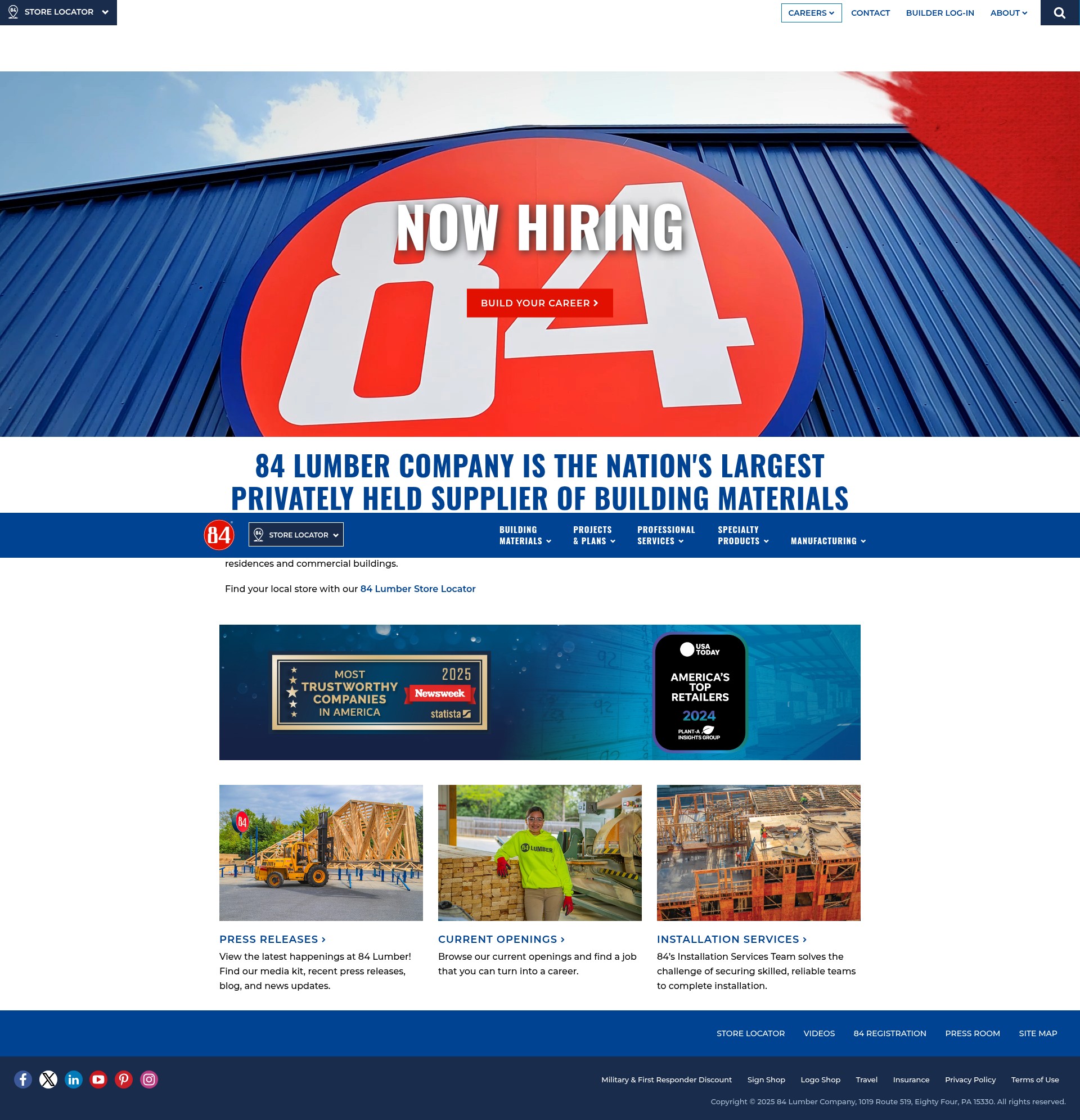 Screenshot of www.84lumber.com