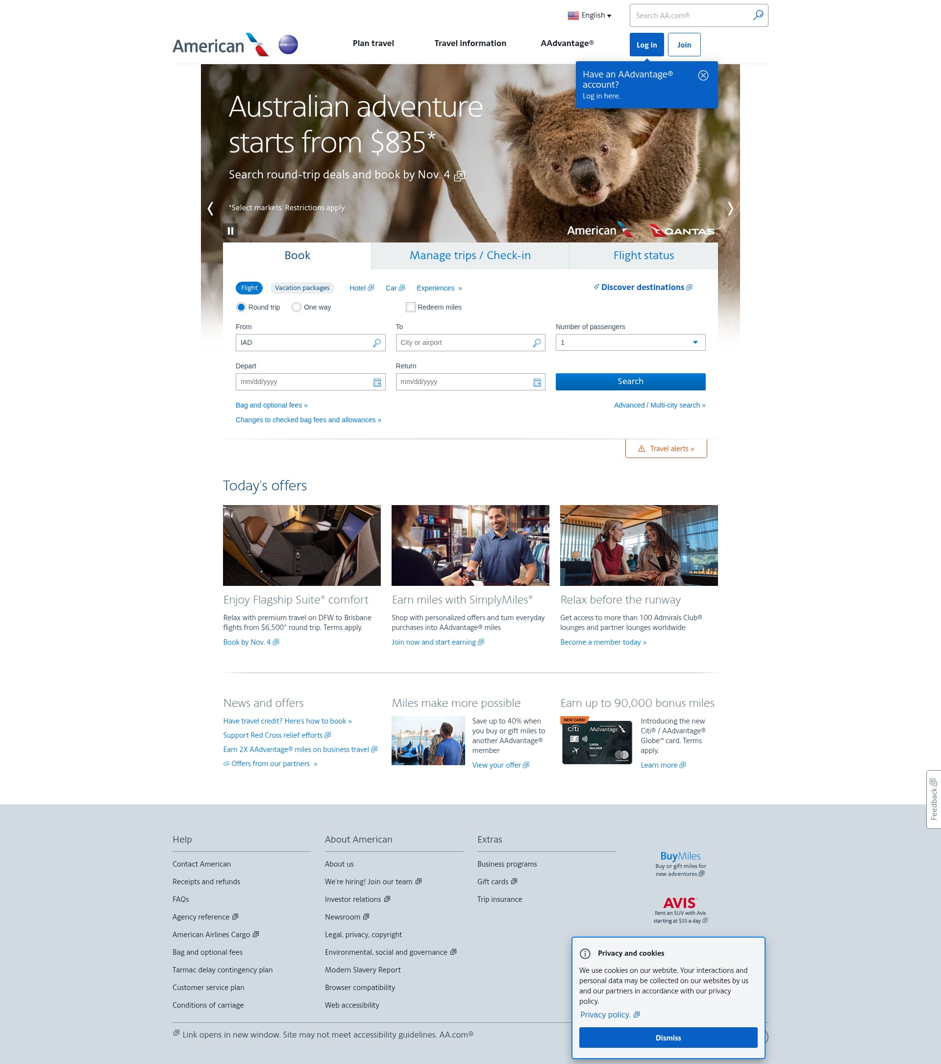 Screenshot of www.aa.com