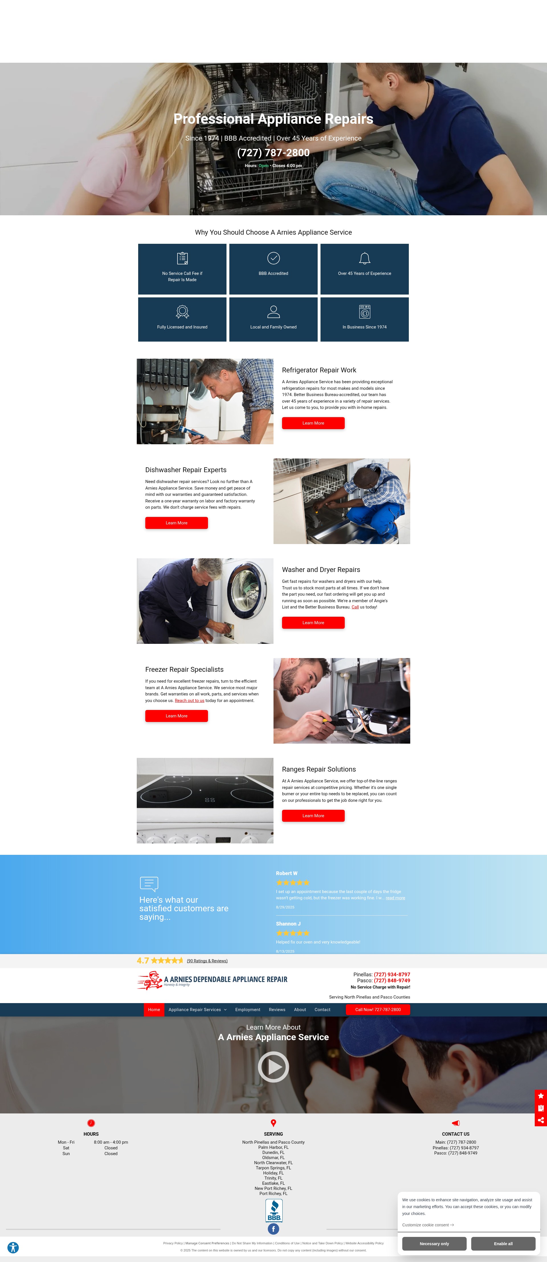 Screenshot of www.aarniesappliancerepairfl.com