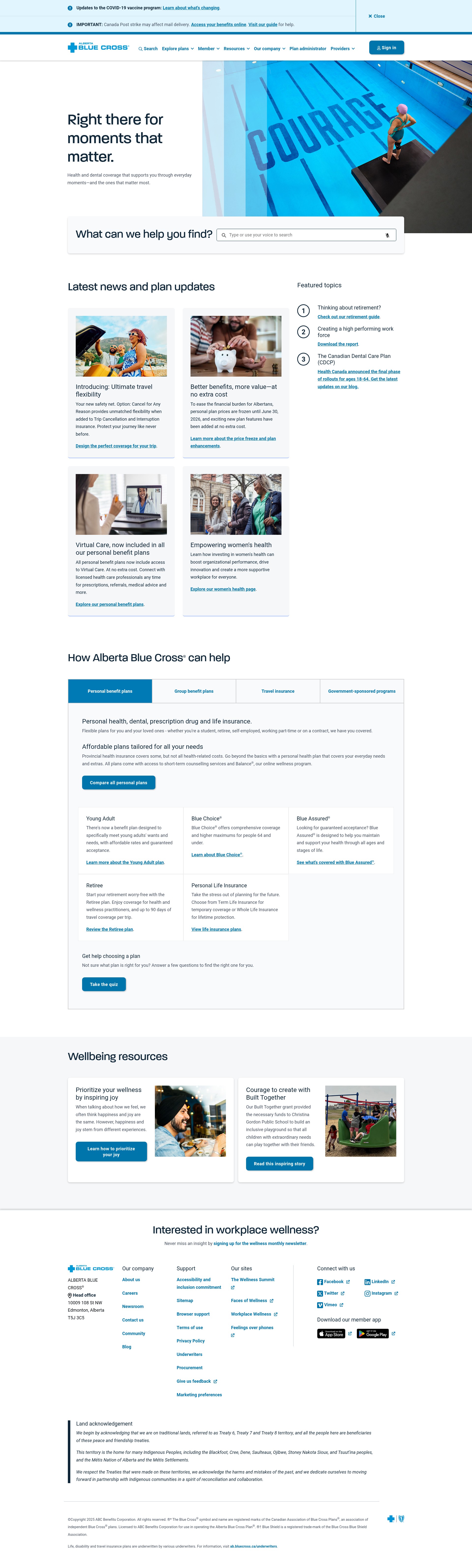Screenshot of www.ab.bluecross.ca