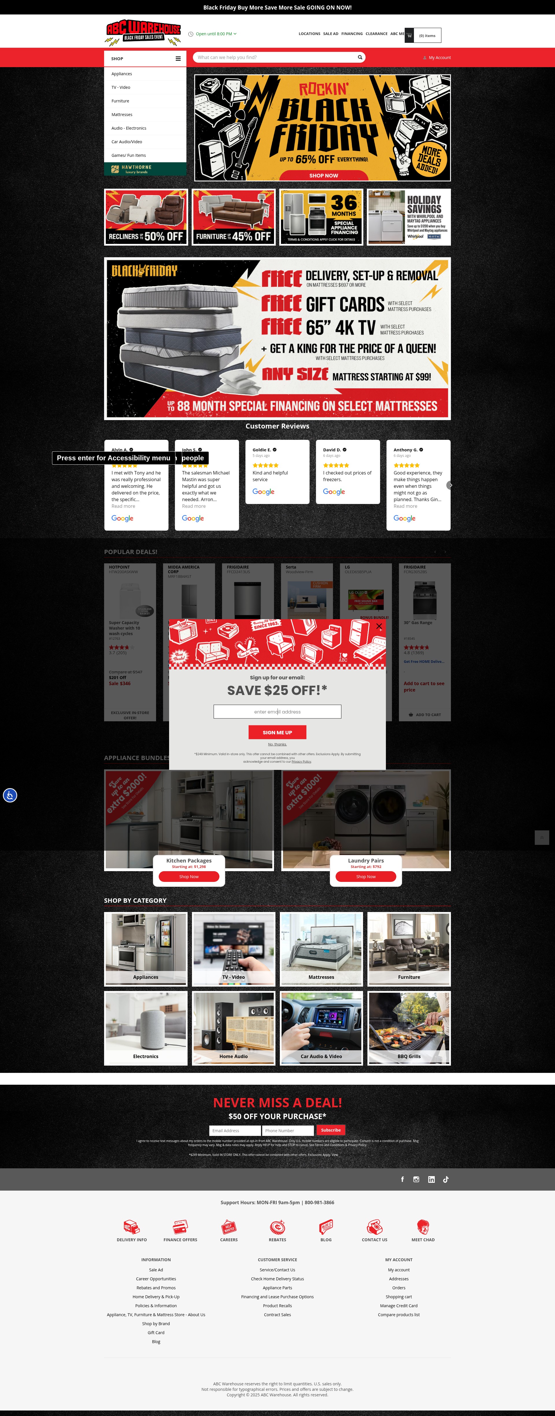 Screenshot of www.abcwarehouse.com