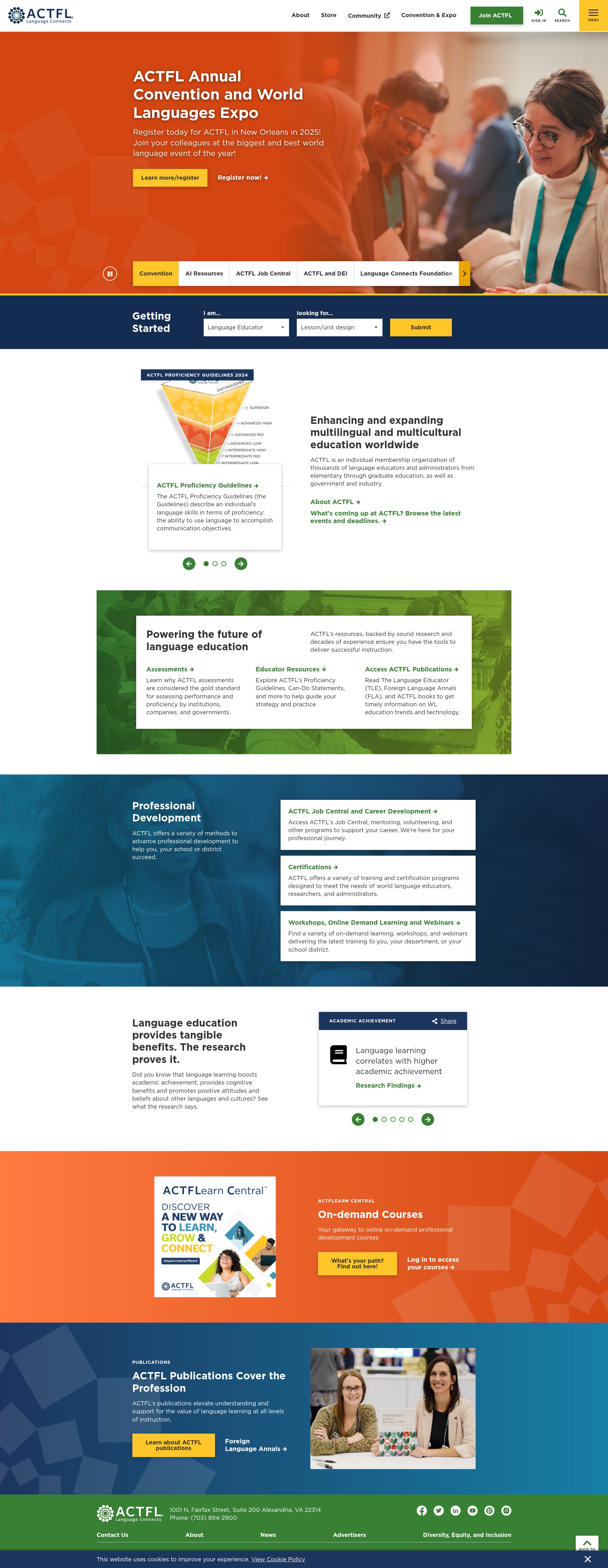 Screenshot of www.actfl.org