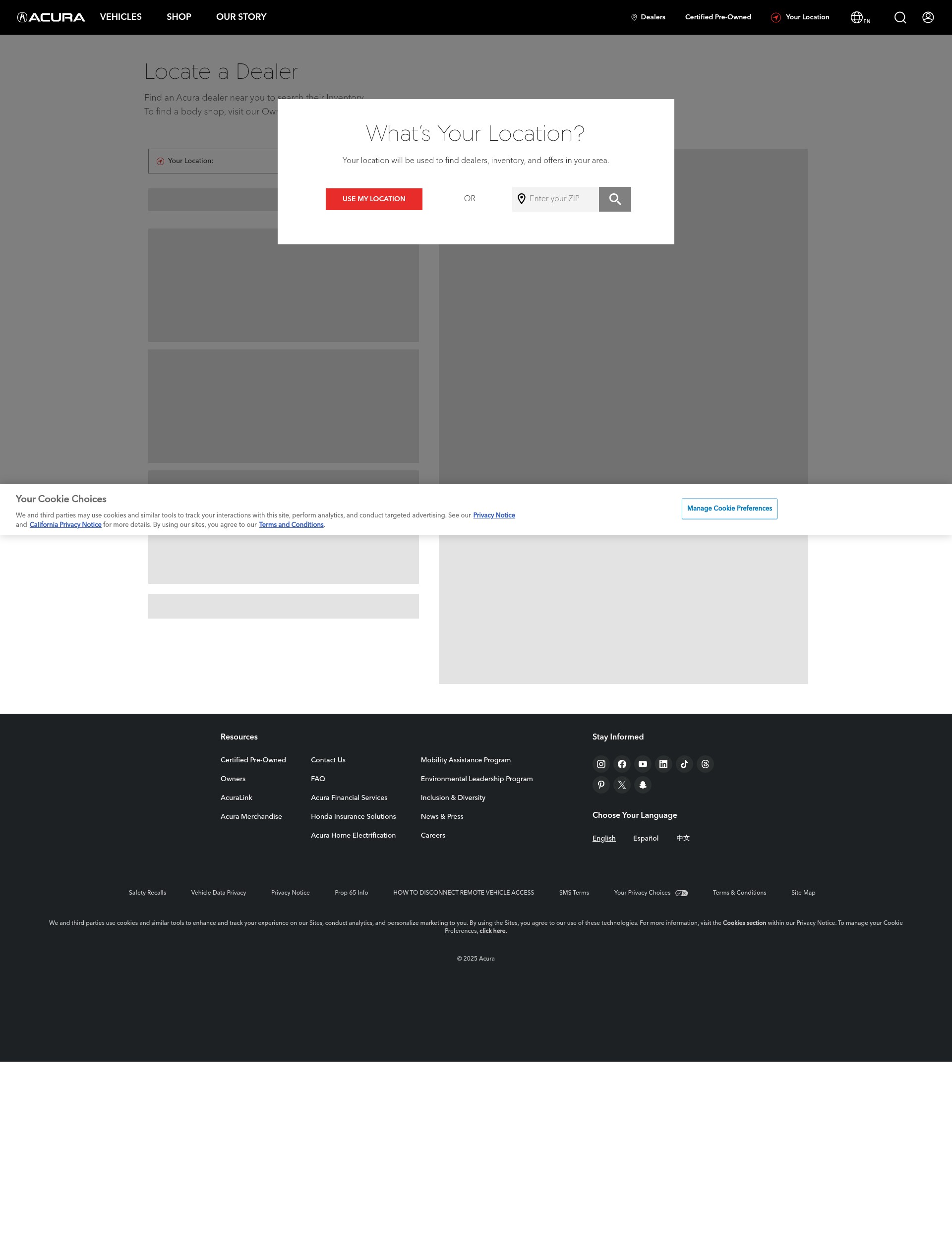 Screenshot of www.acura.com