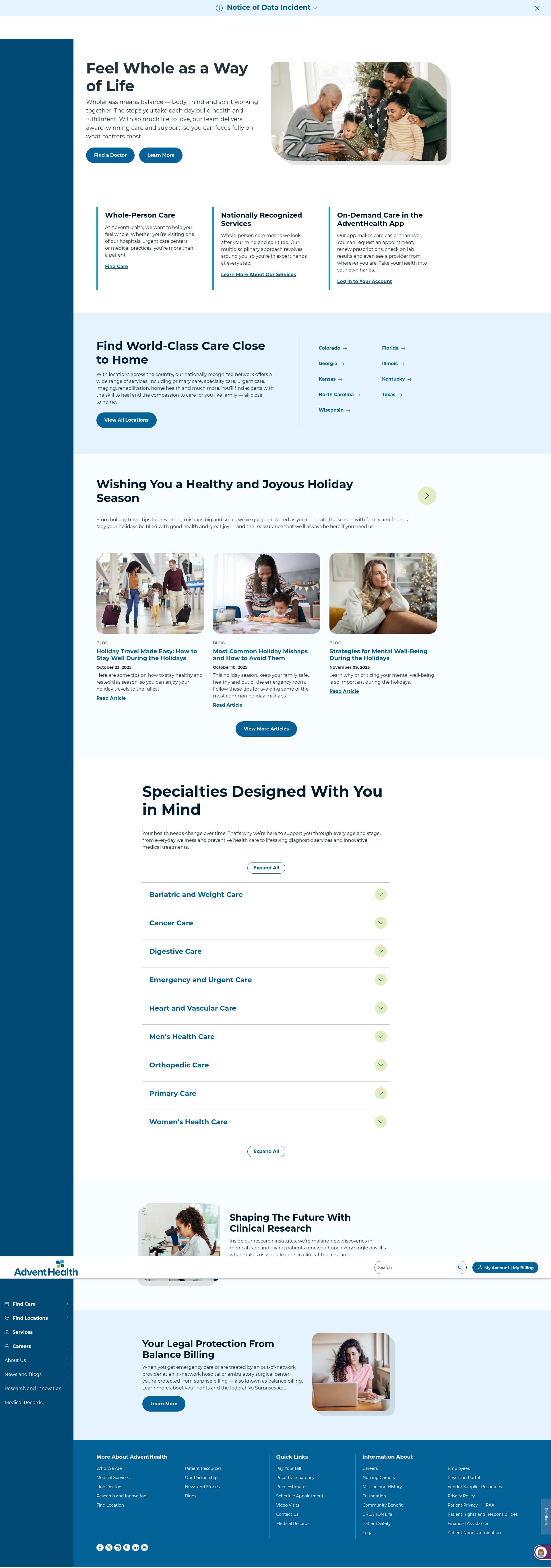 Screenshot of www.adventhealth.com