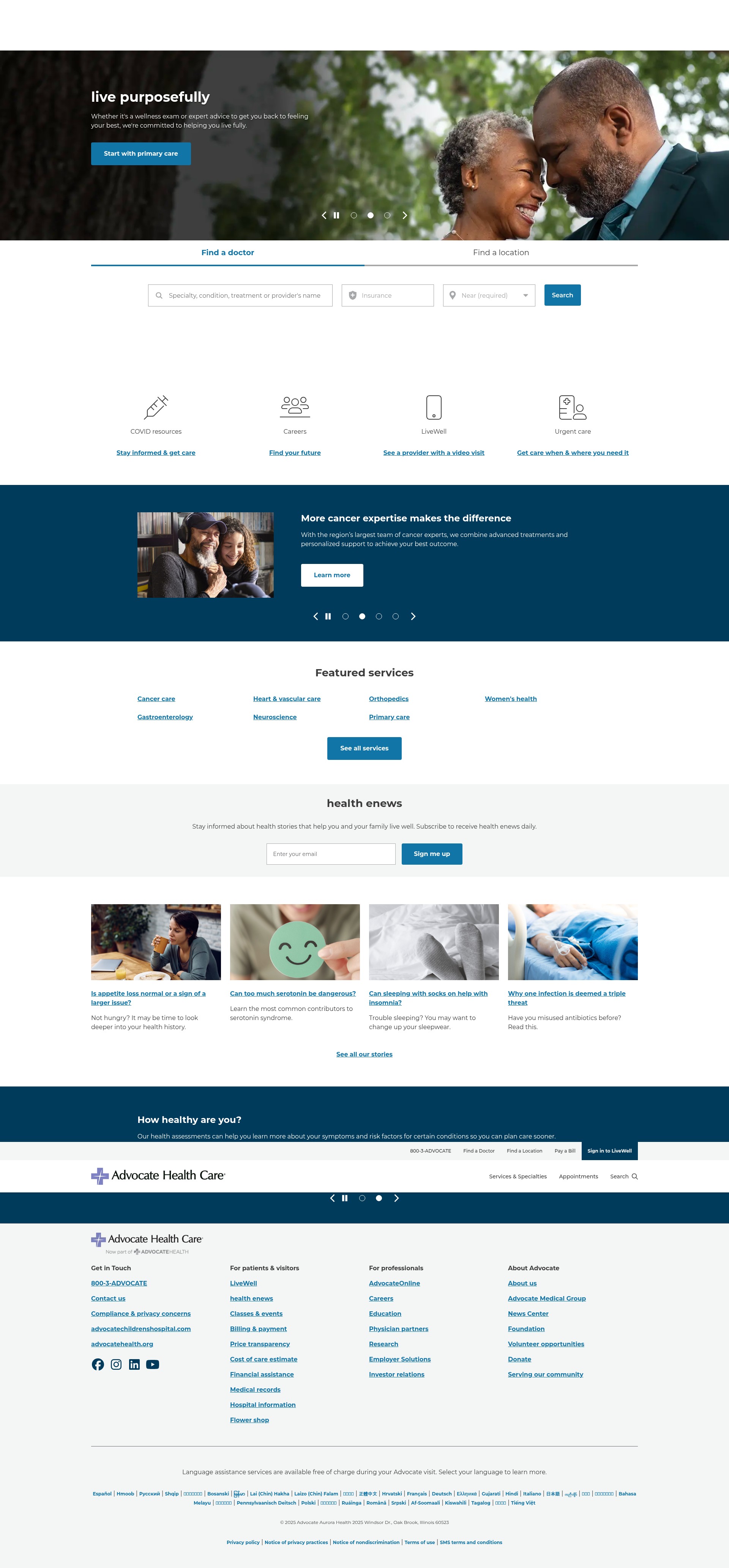 Screenshot of www.advocatehealth.com