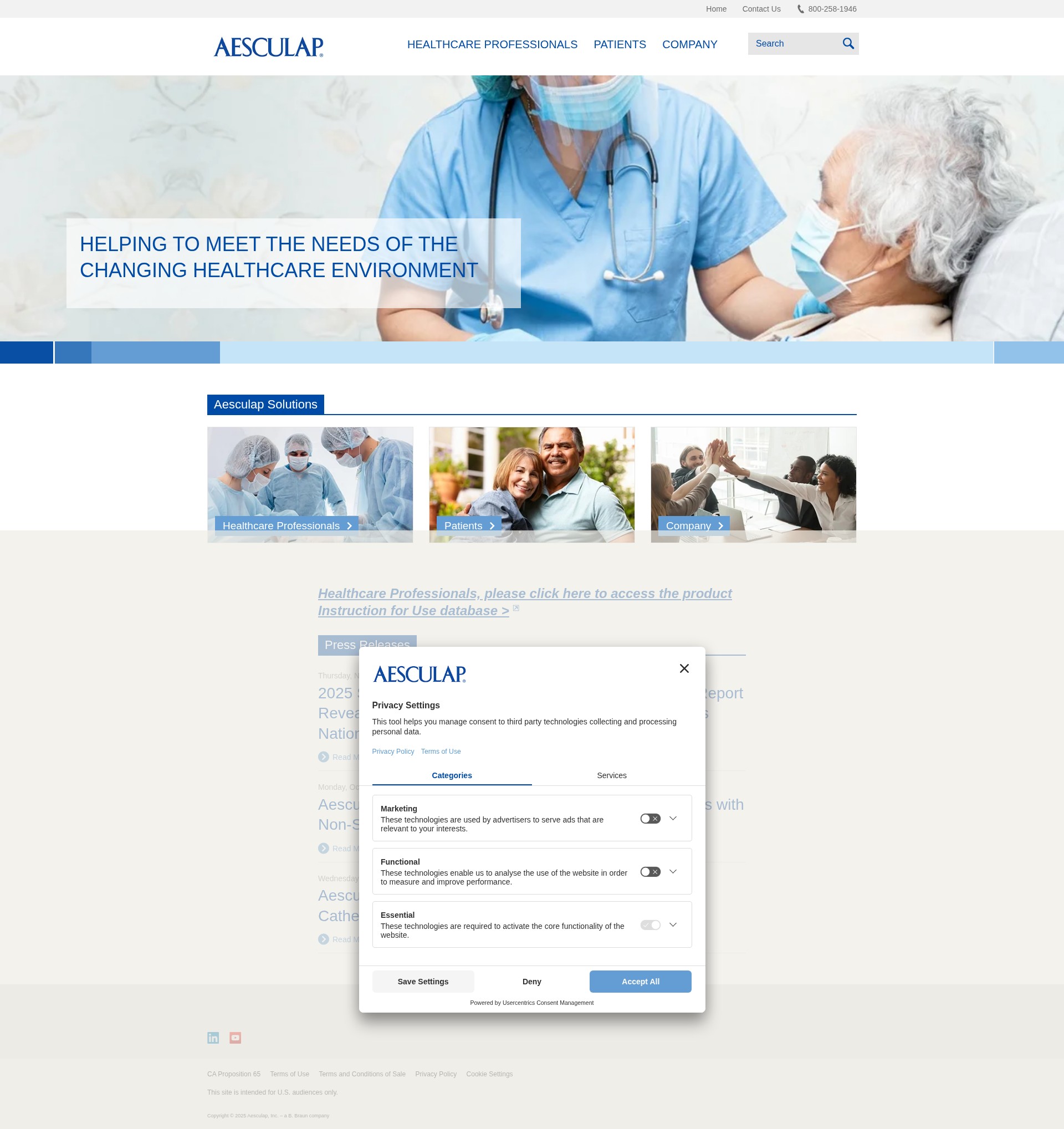 Screenshot of www.aesculapusa.com