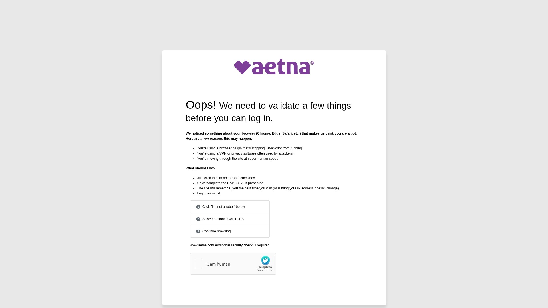 Screenshot of www.aetna.com
