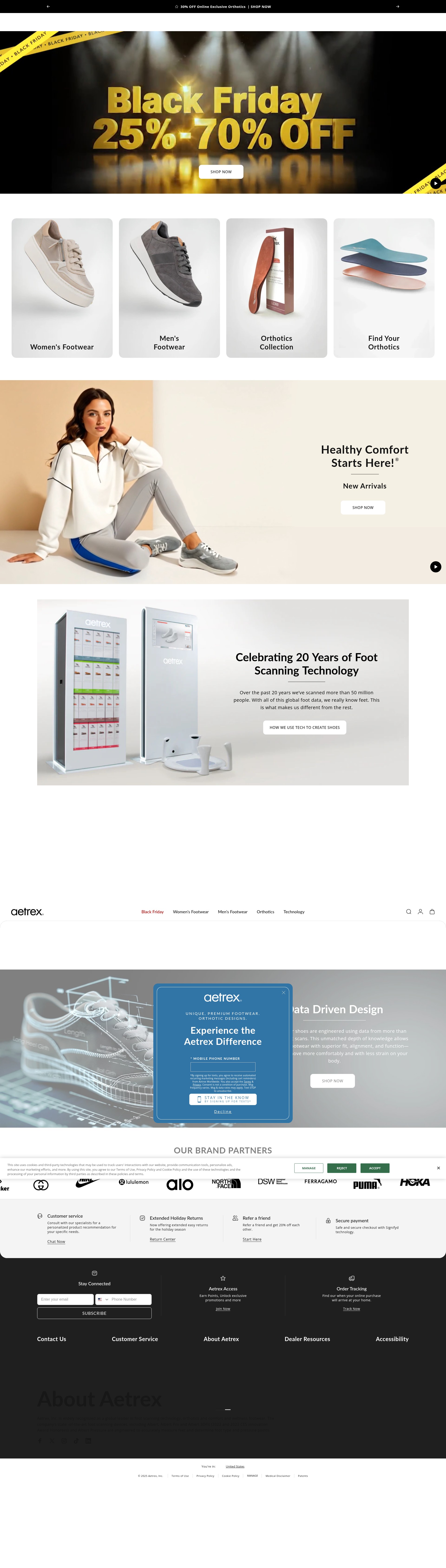 Screenshot of www.aetrex.com