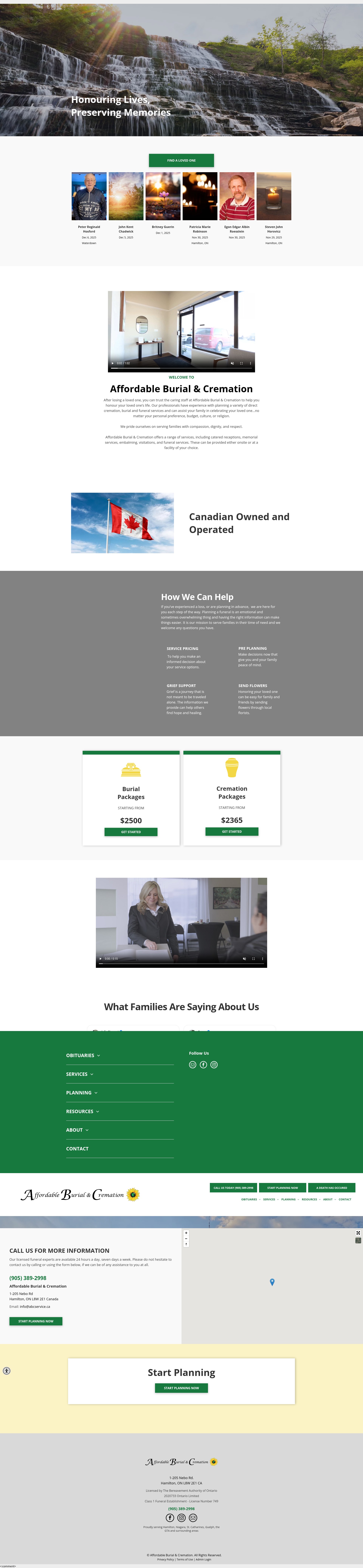 Screenshot of www.affordableburialandcremation.ca