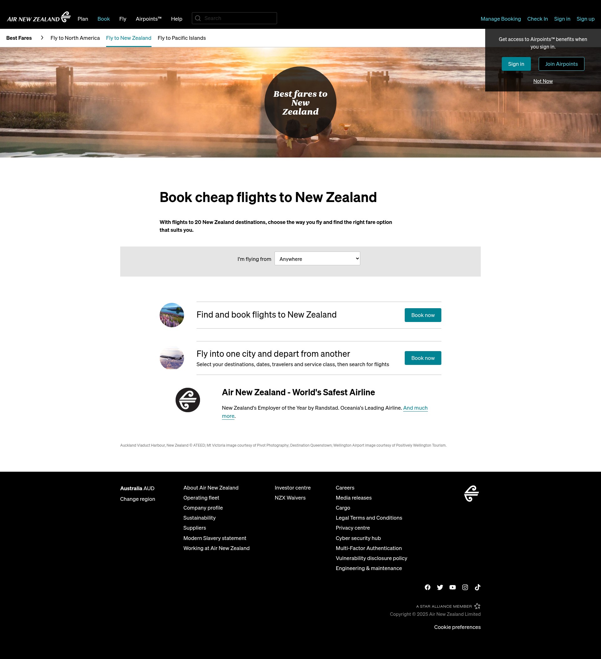 Screenshot of www.airnewzealand.com.au