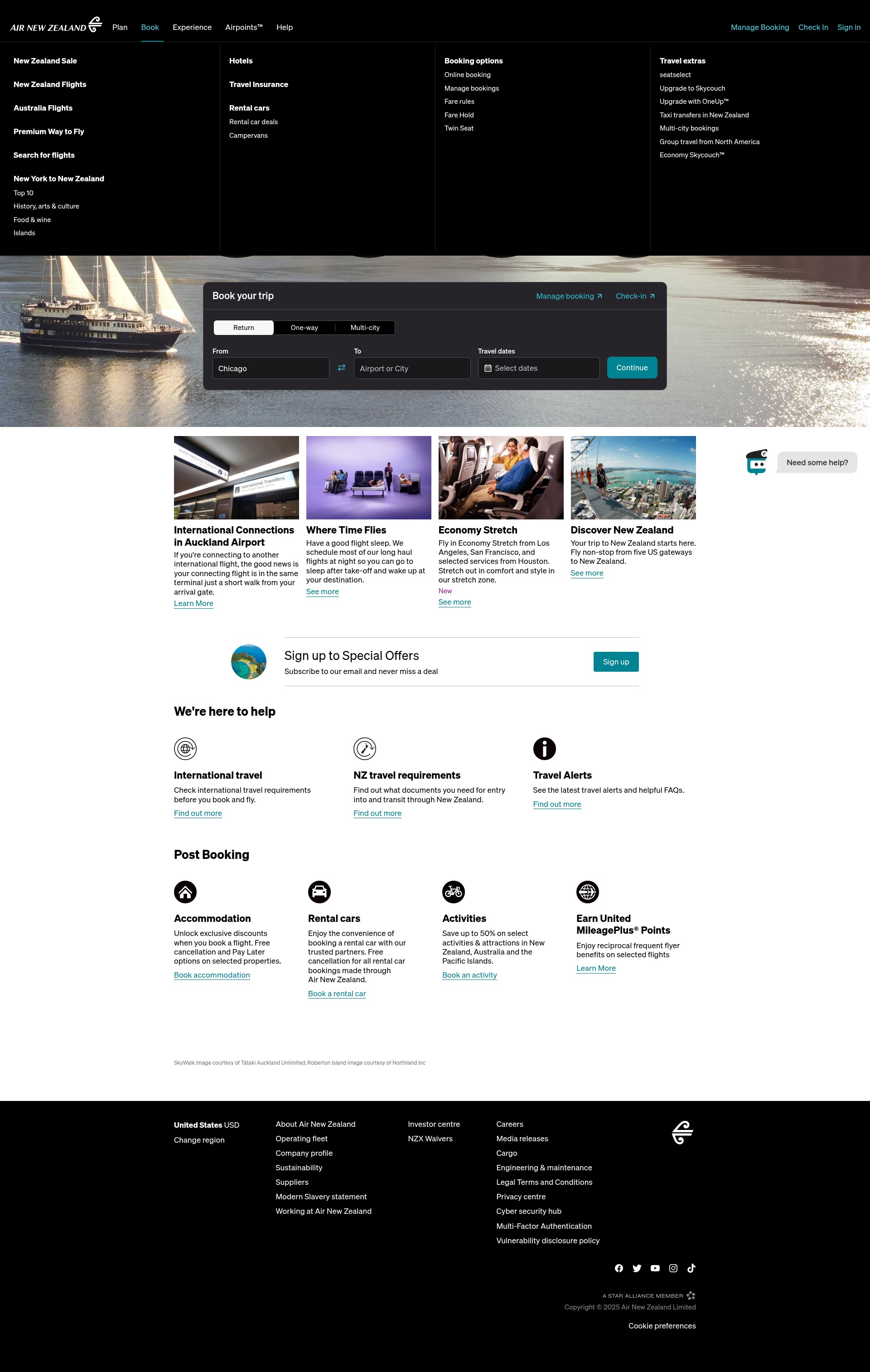 Screenshot of www.airnewzealand.com