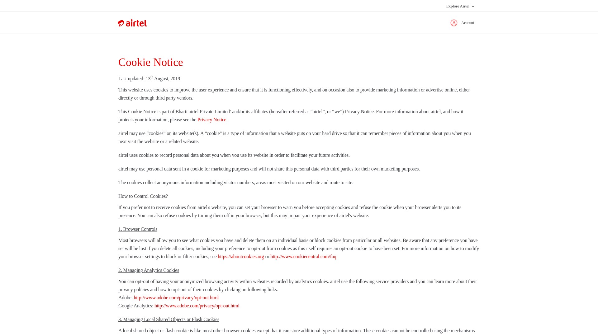 Screenshot of www.airtel.in