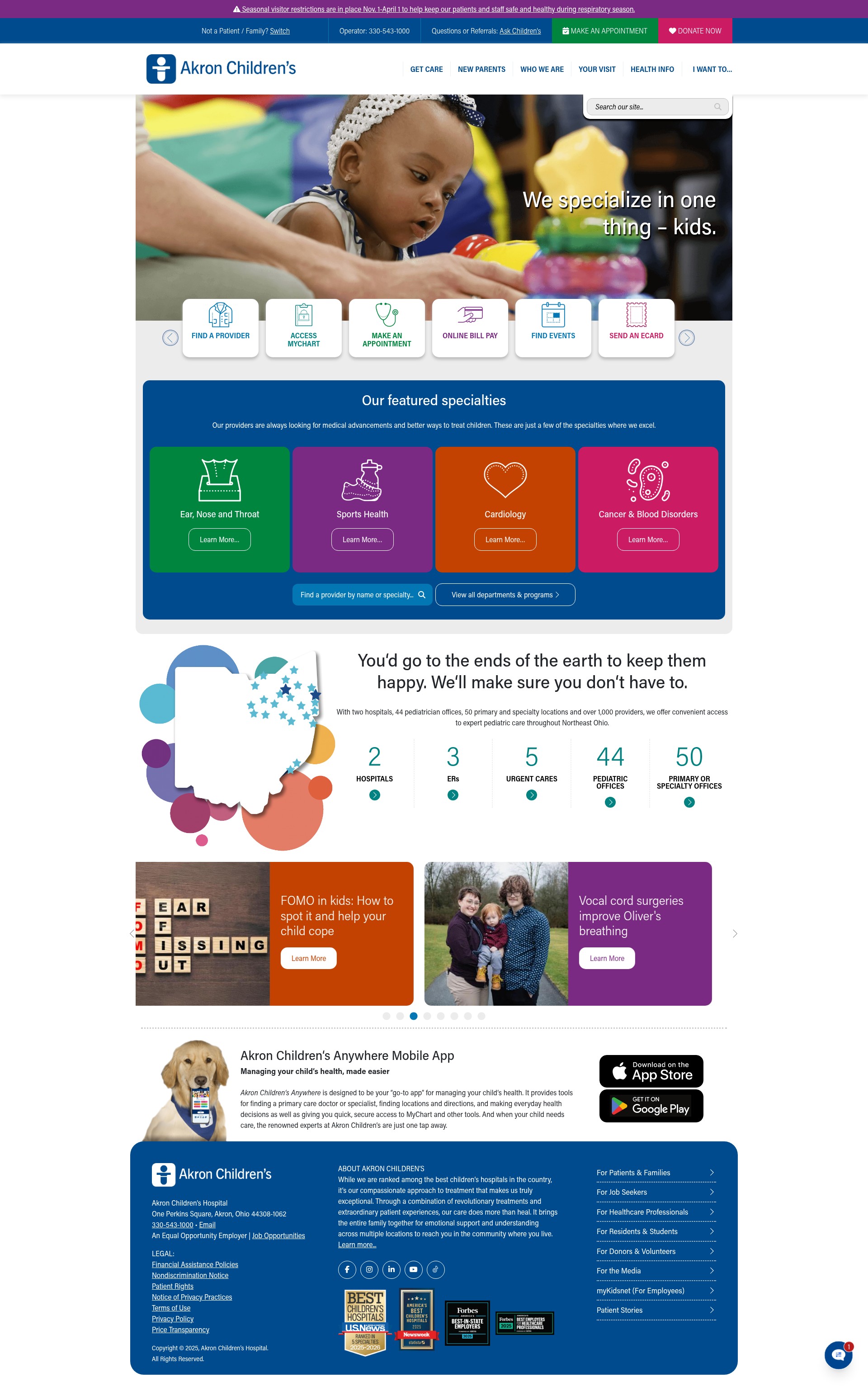 Screenshot of www.akronchildrens.org