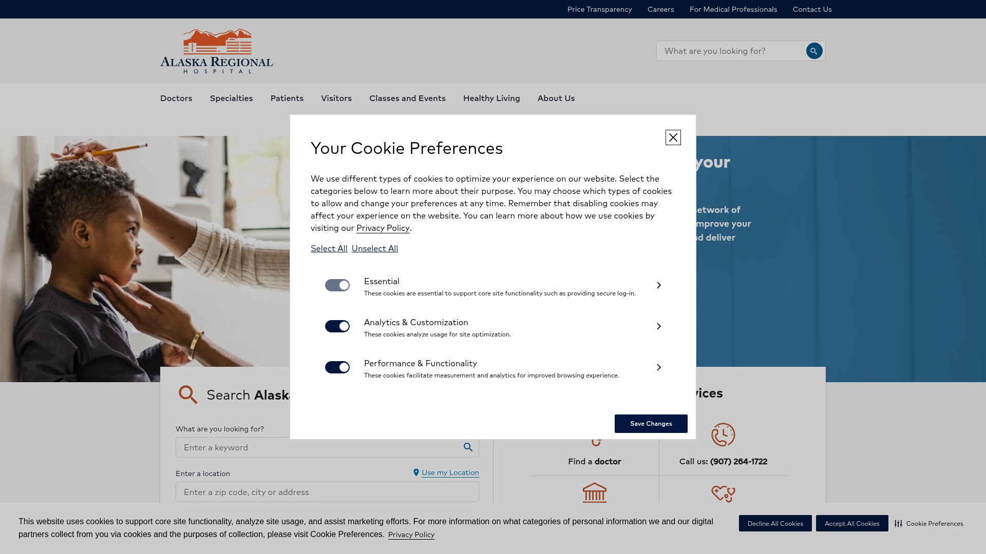 Screenshot of www.alaskaregional.com