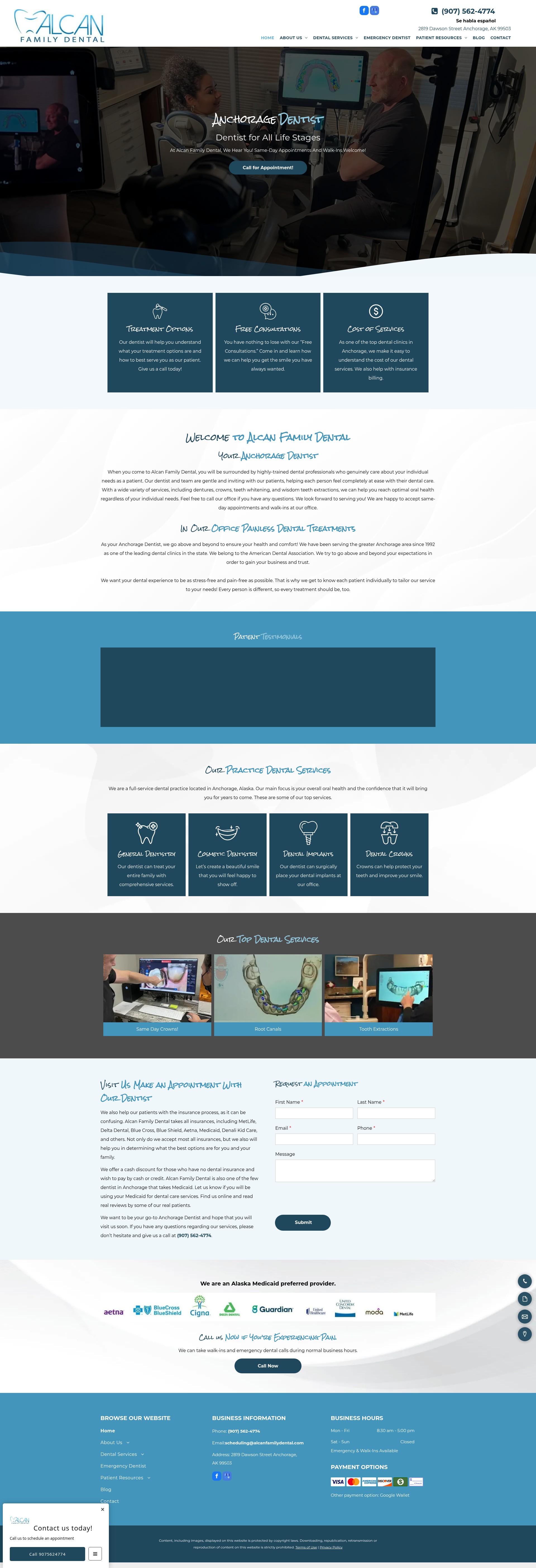 Screenshot of www.alcandentalanchorageak.com