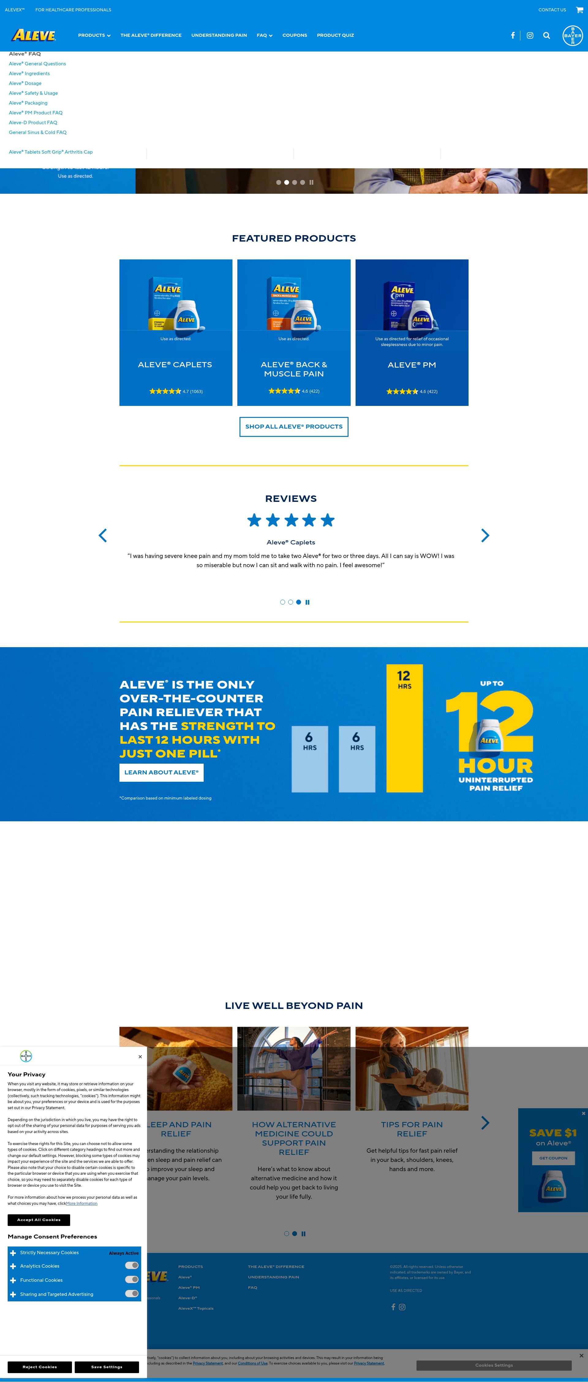 Screenshot of www.aleve.com