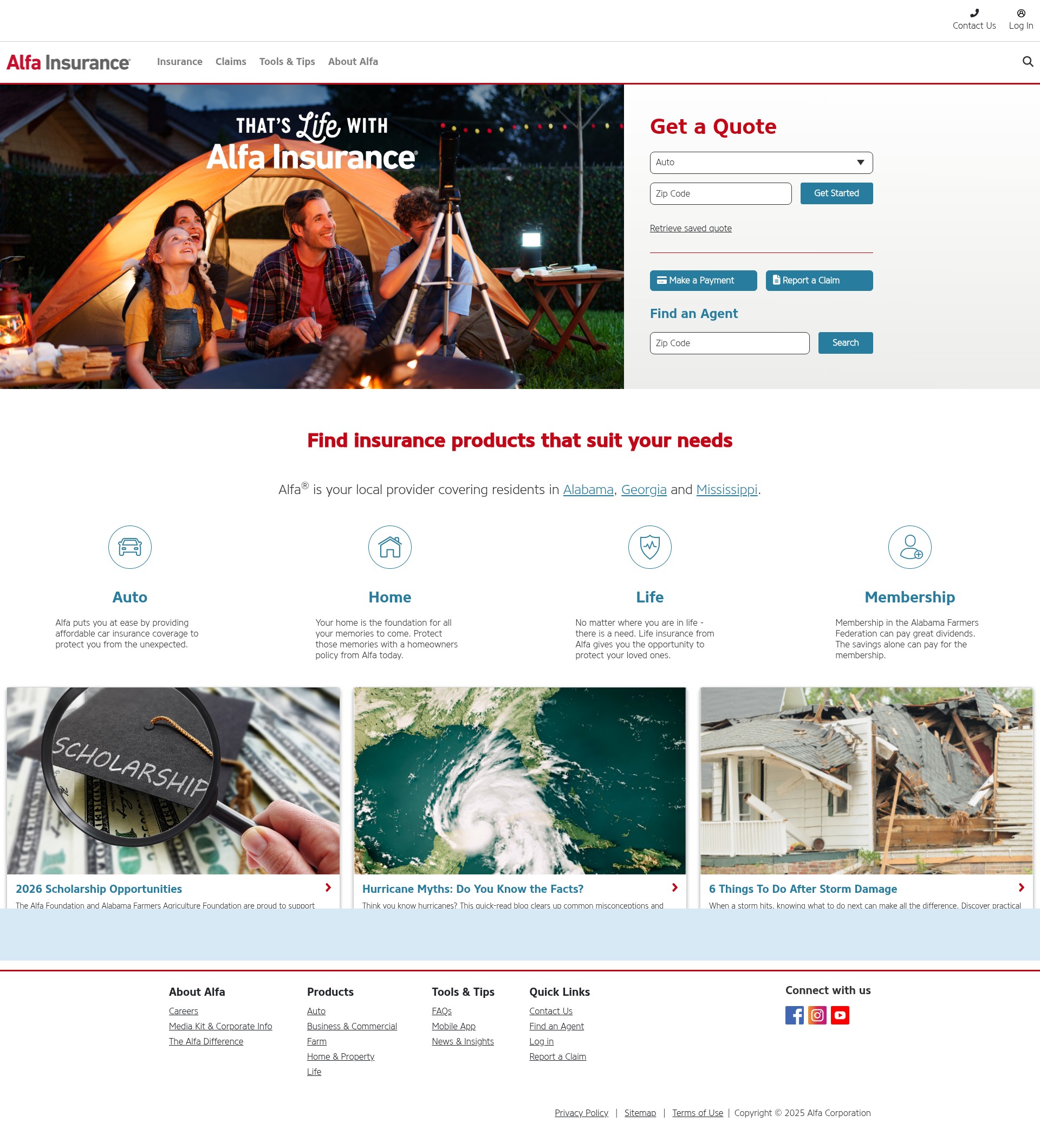 Screenshot of www.alfainsurance.com