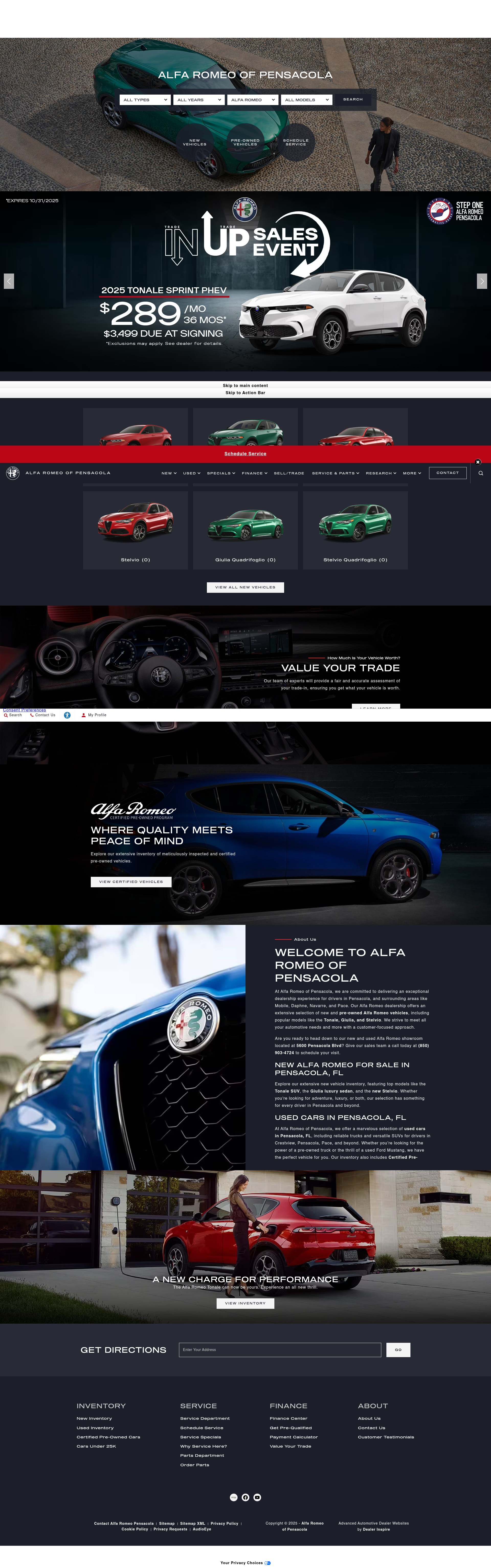 Screenshot of www.alfaromeopensacola.com