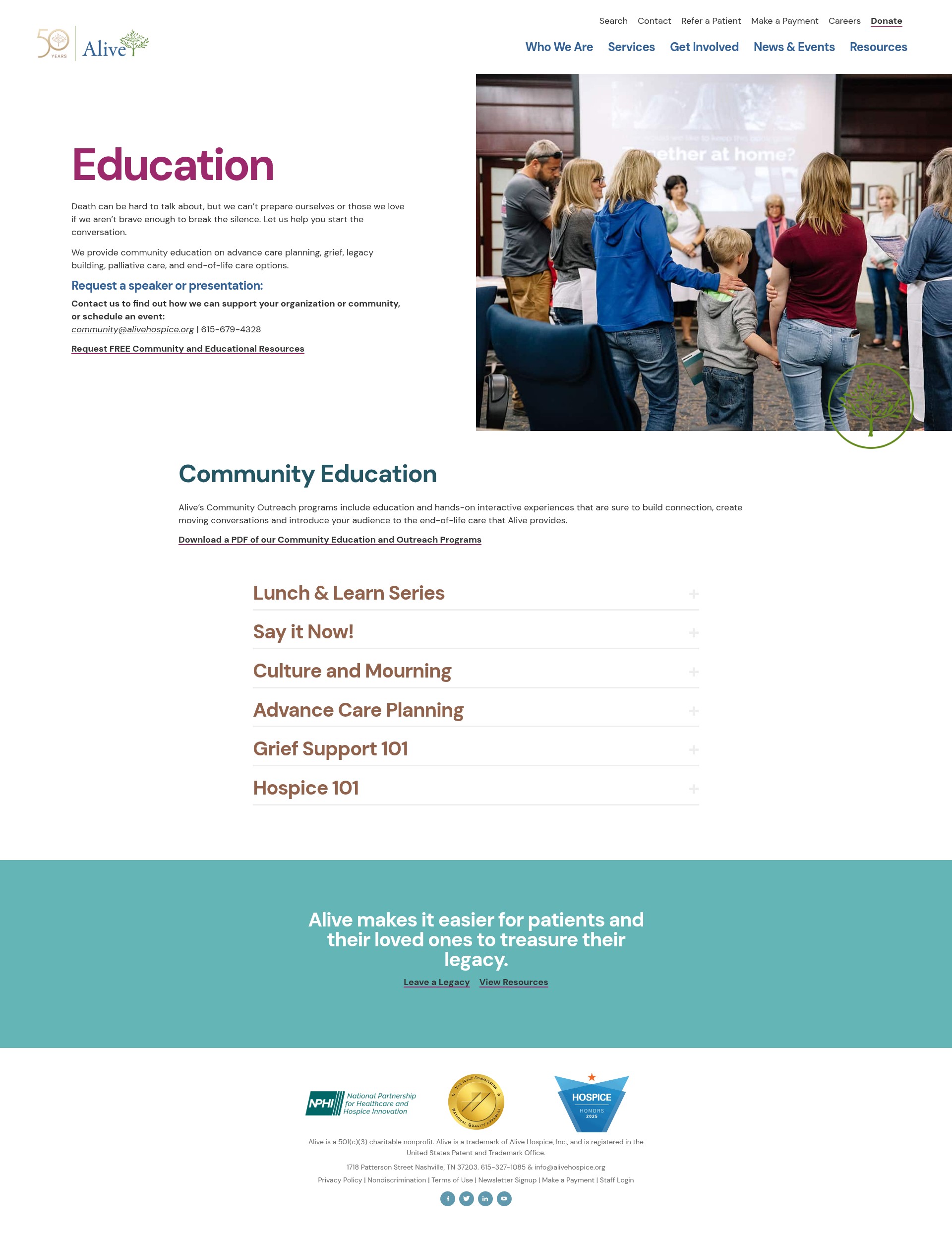 Screenshot of www.alivehospice.org