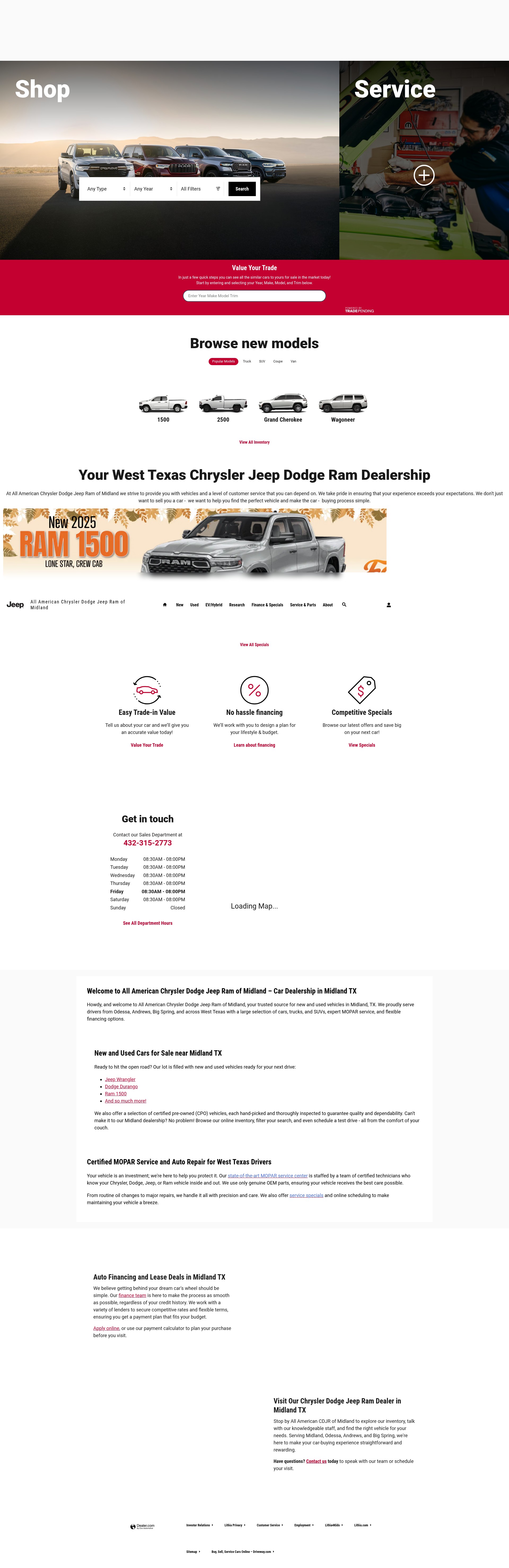 Screenshot of www.allamericandodgemidland.com