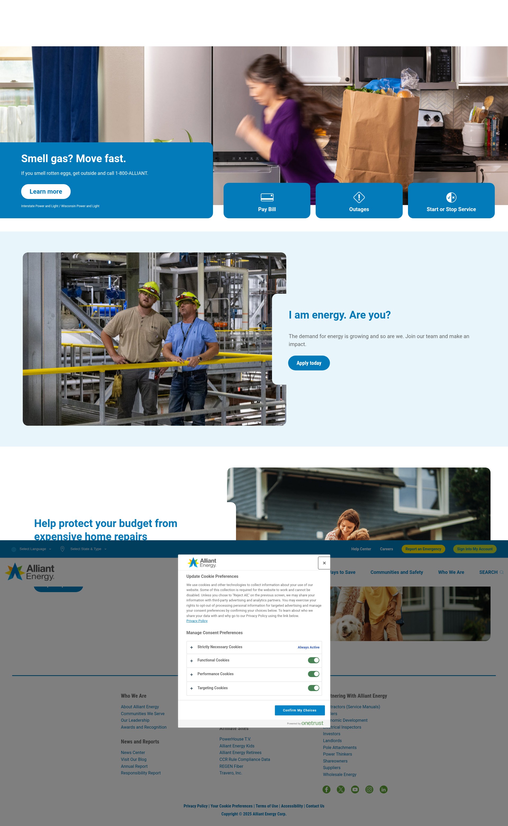 Screenshot of www.alliantenergy.com