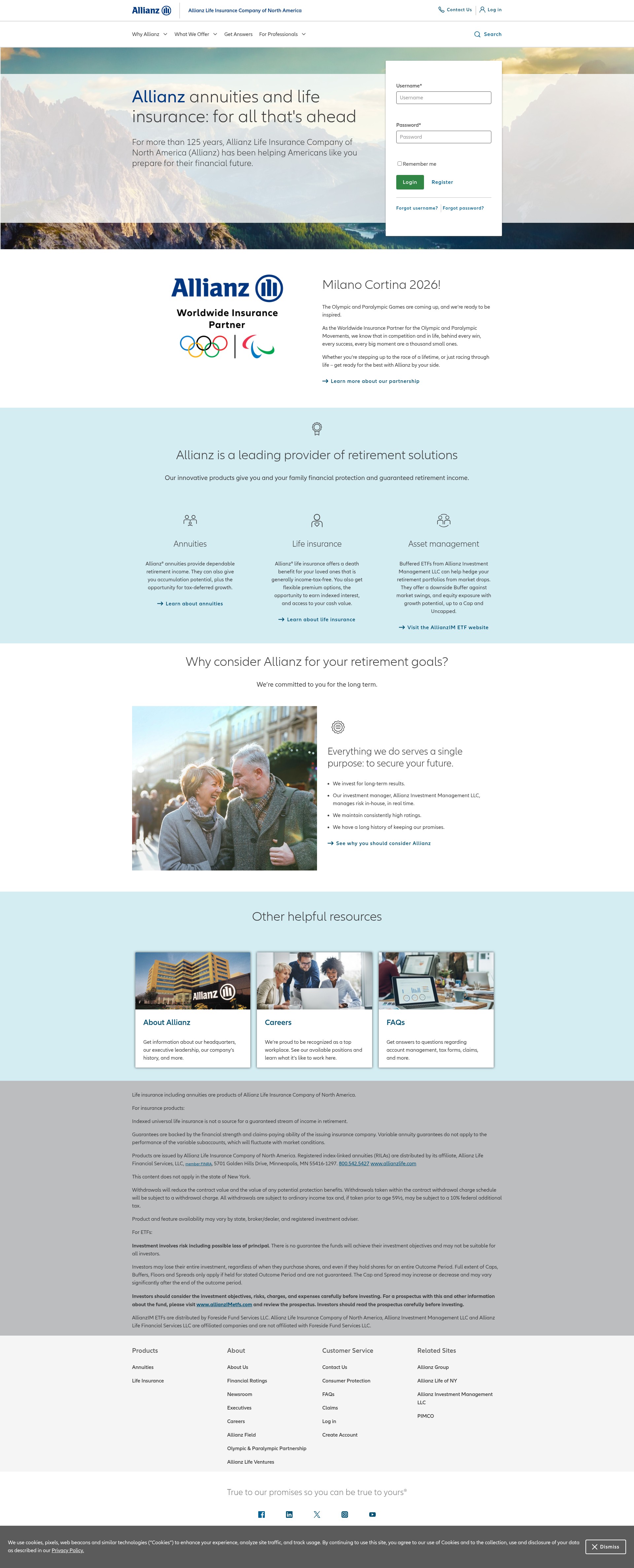 Screenshot of www.allianzlife.com