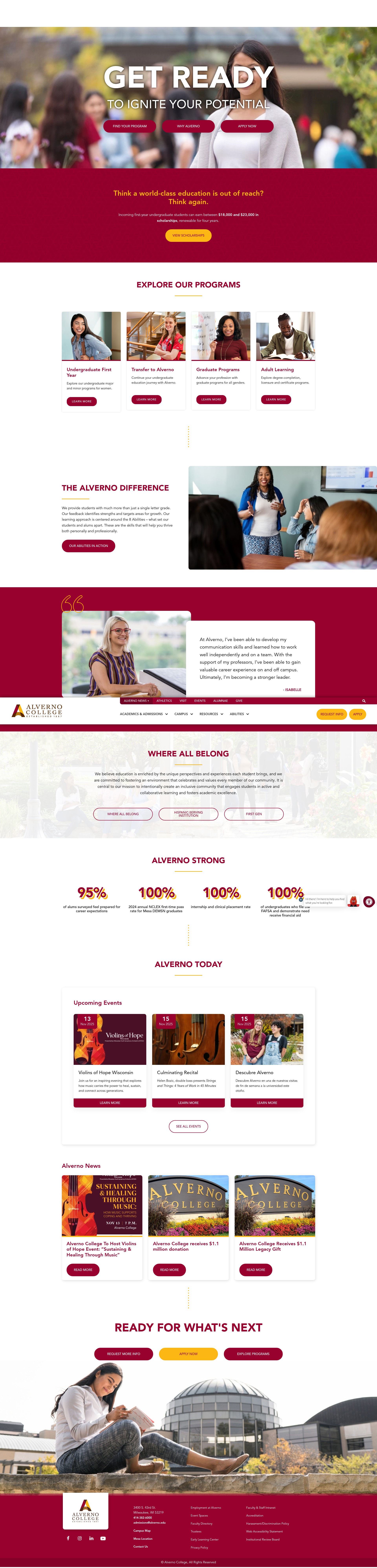 Screenshot of www.alverno.edu