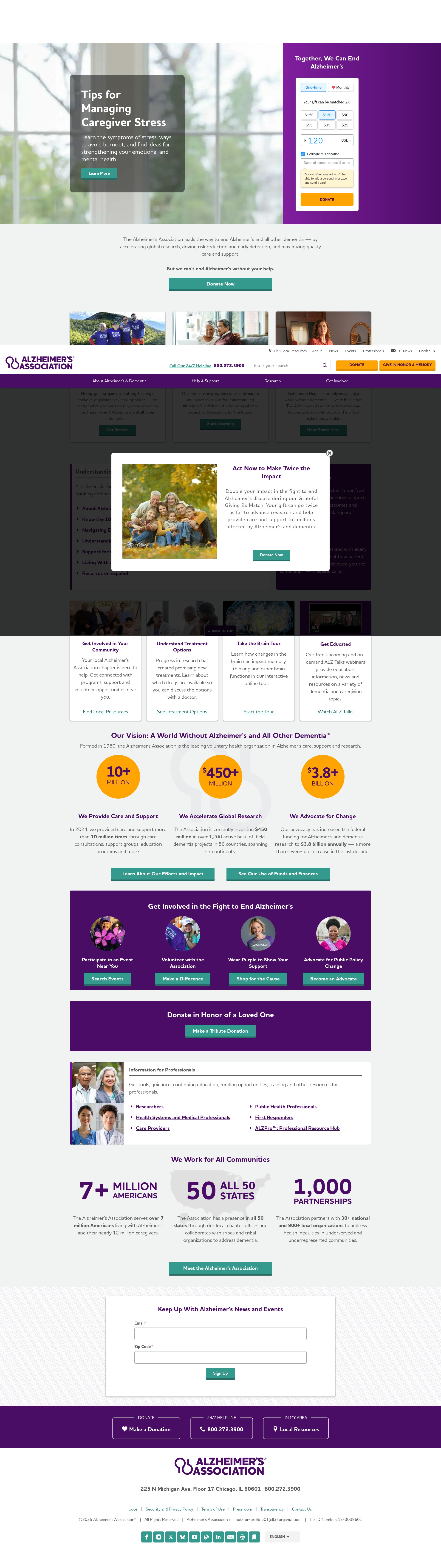 Screenshot of www.alz.org
