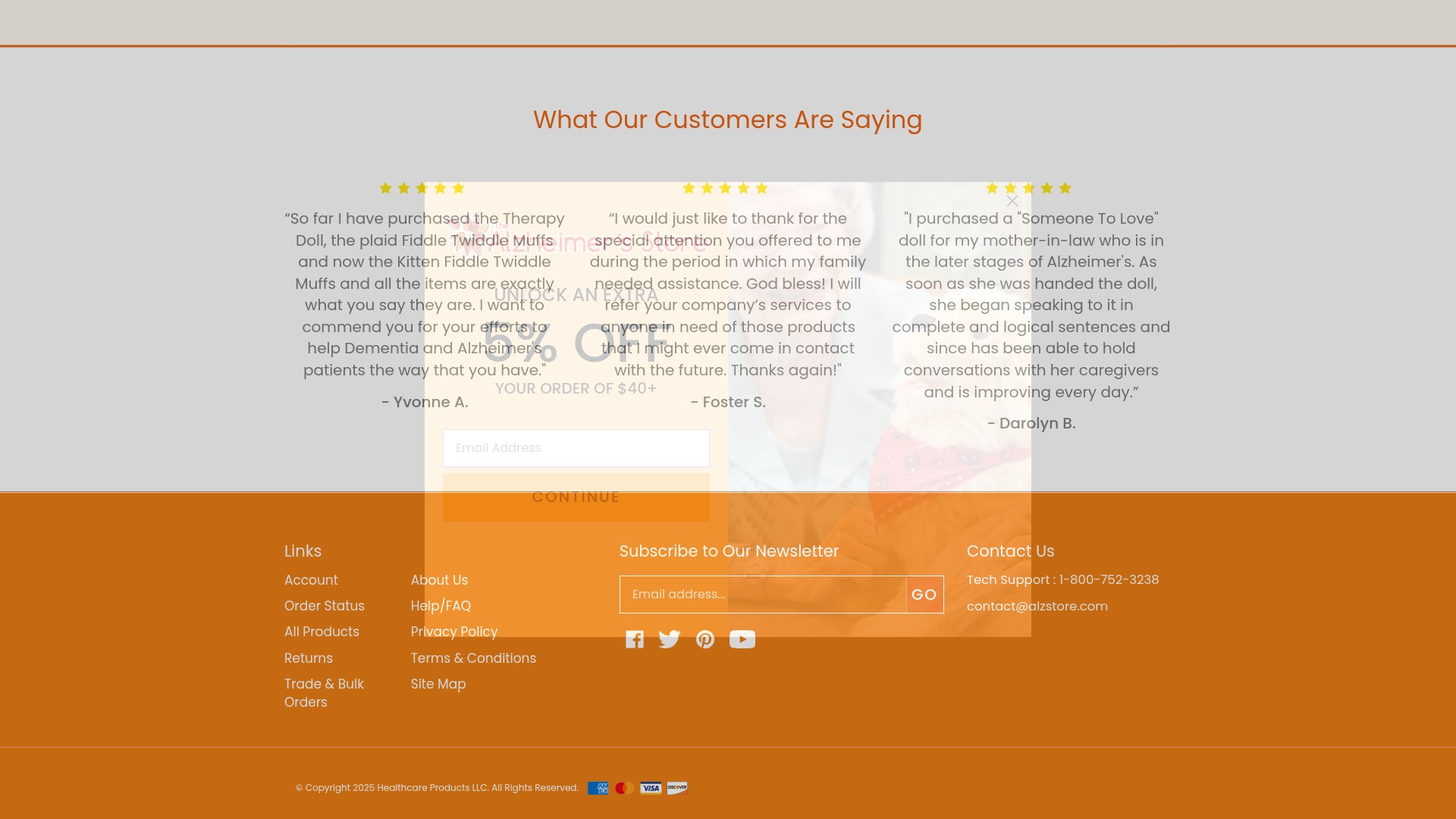 Screenshot of www.alzstore.com